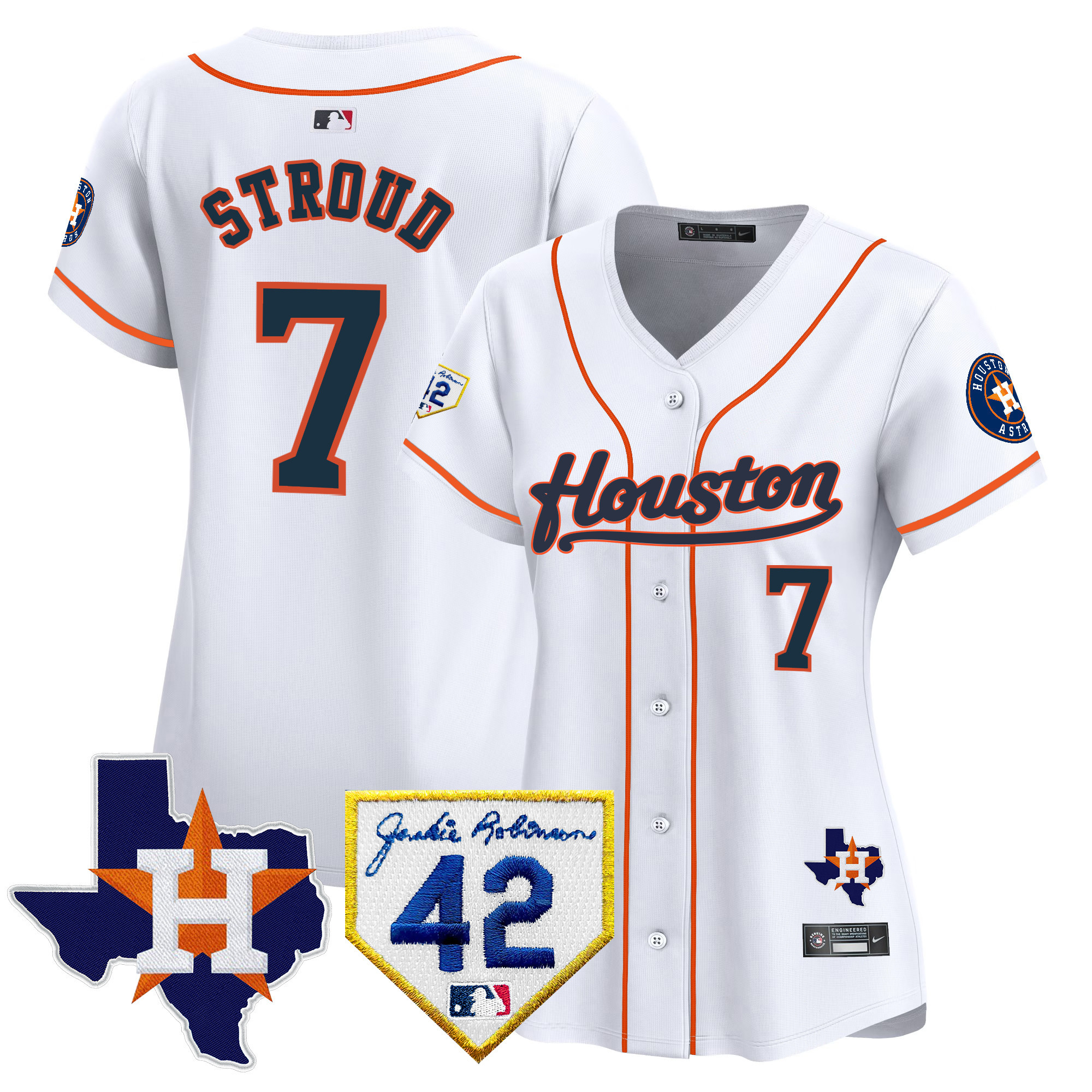 CJ Stroud Women's Houston Astros 2024 Jackie Robinson Patch Vapor Premier Limited Home Jersey - All Stitched