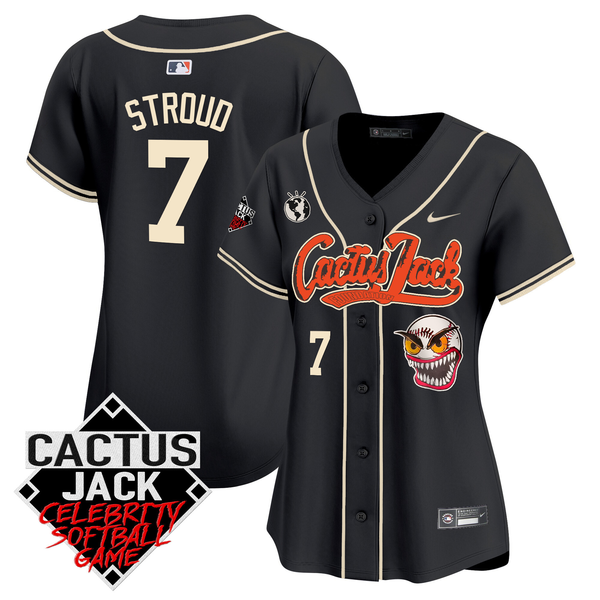 CJ Stroud Women's Houston Astros Cactus Jack Celebrity Softball Game Patch Vapor Premier Limited Black Jersey - All Stitched