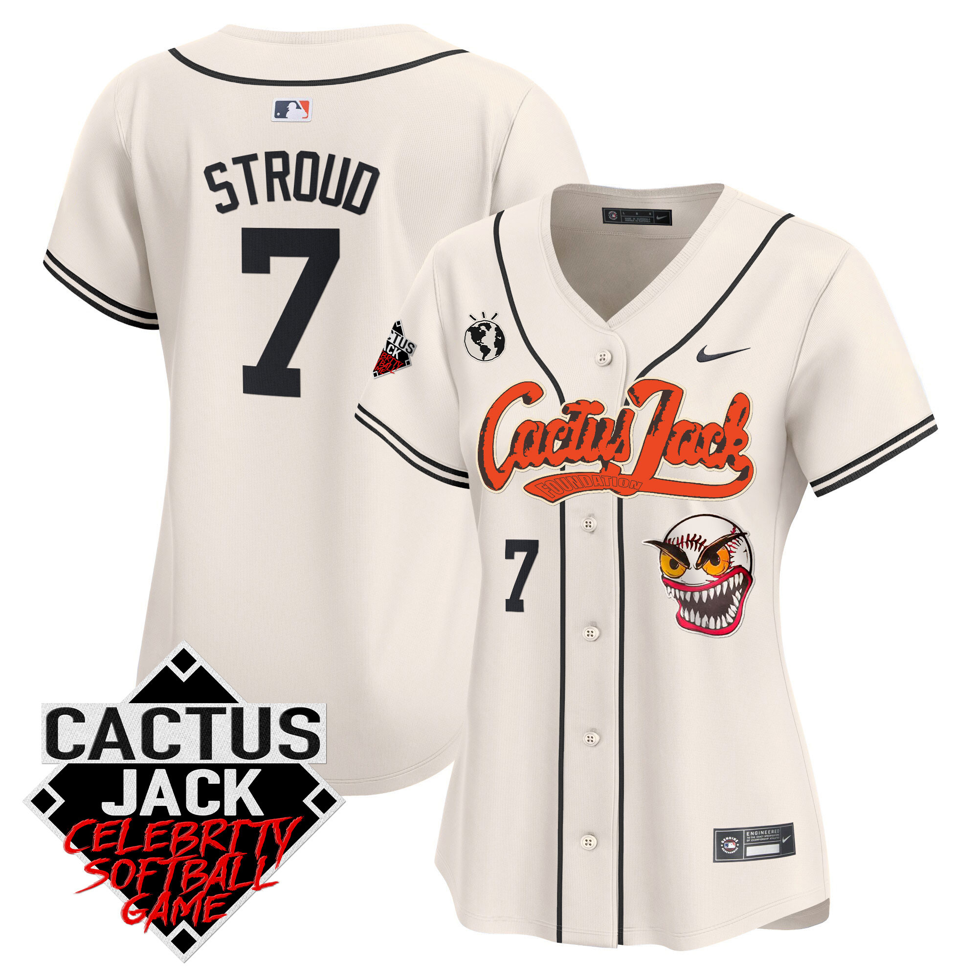 CJ Stroud Women's Houston Astros Cactus Jack Celebrity Softball Game Patch Vapor Premier Limited Cream Jersey - All Stitched