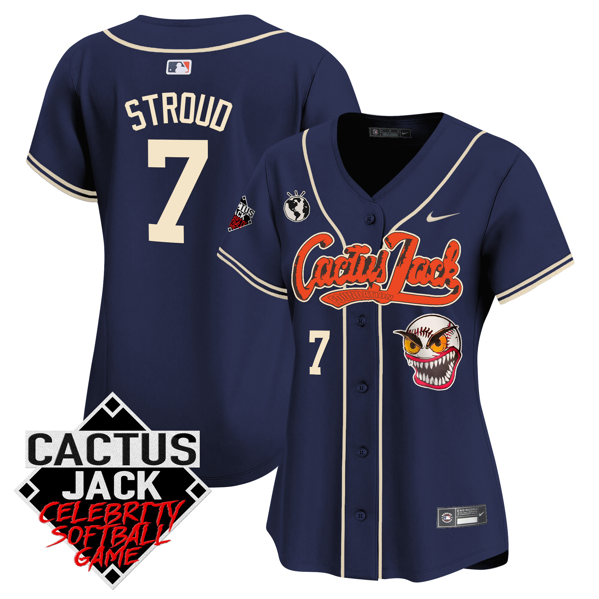 CJ Stroud Women's Houston Astros Cactus Jack Celebrity Softball Game Patch Vapor Premier Limited Navy Jersey - All Stitched