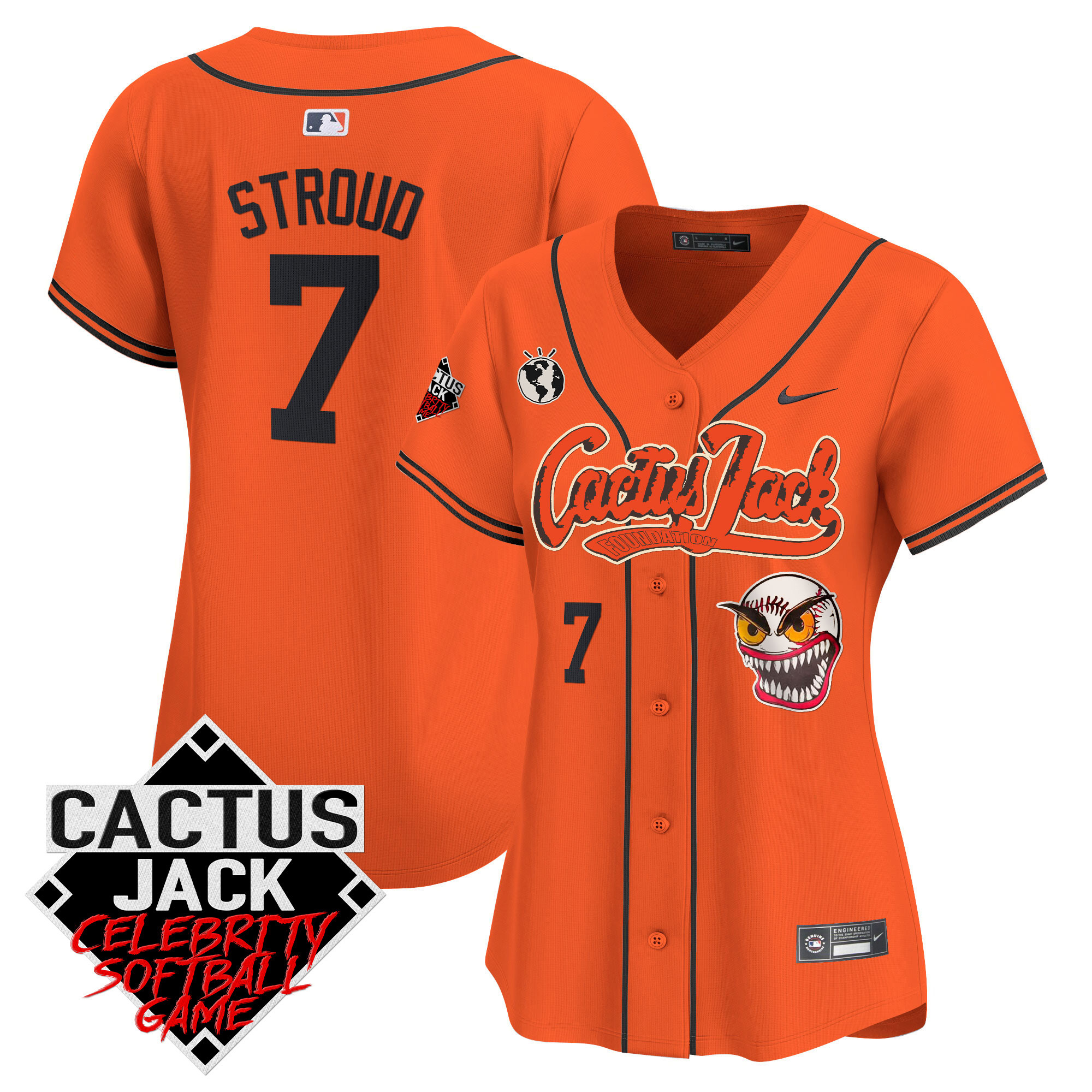 CJ Stroud Women's Houston Astros Cactus Jack Celebrity Softball Game Patch Vapor Premier Limited Orange Jersey - All Stitched