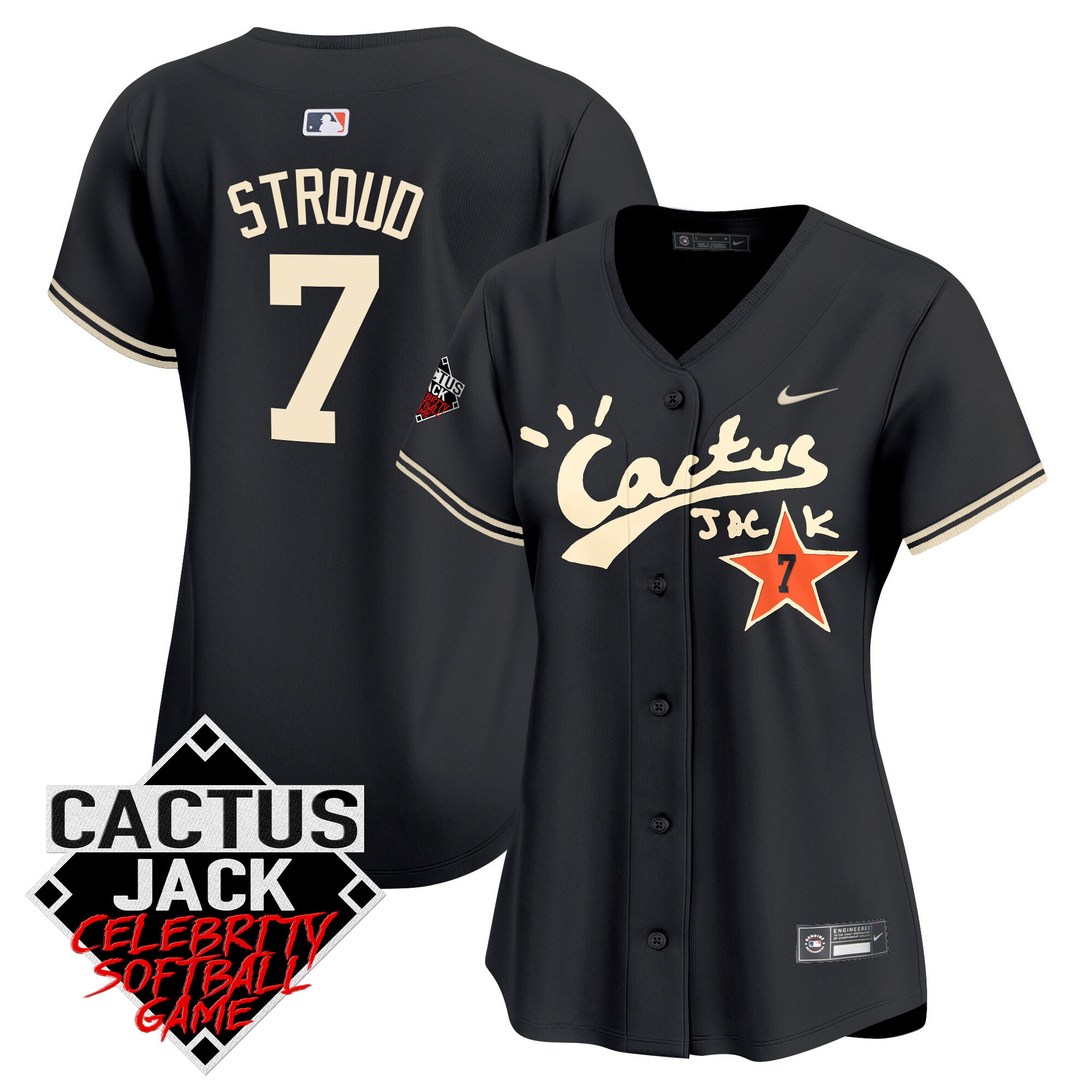 CJ Stroud Women's Houston Astros Cactus Jack Celebrity Softball Game Patch Vapor Premier Limited V2 Black Jersey - All Stitched