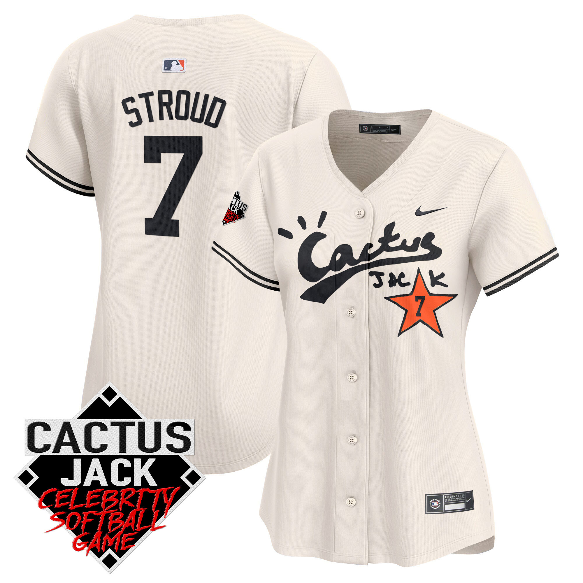 CJ Stroud Women's Houston Astros Cactus Jack Celebrity Softball Game Patch Vapor Premier Limited V2 Cream Jersey - All Stitched