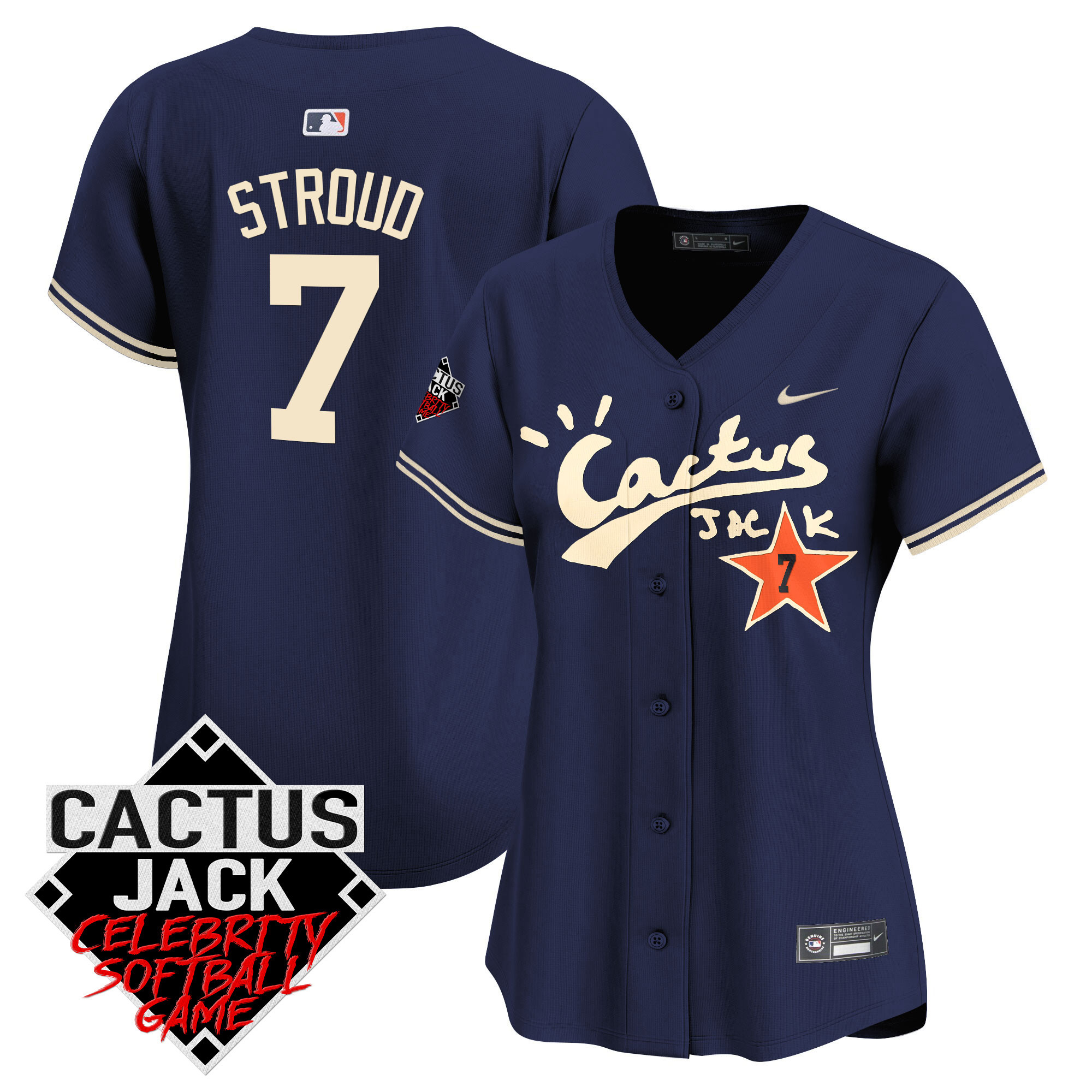 CJ Stroud Women's Houston Astros Cactus Jack Celebrity Softball Game Patch Vapor Premier Limited V2 Navy Jersey - All Stitched