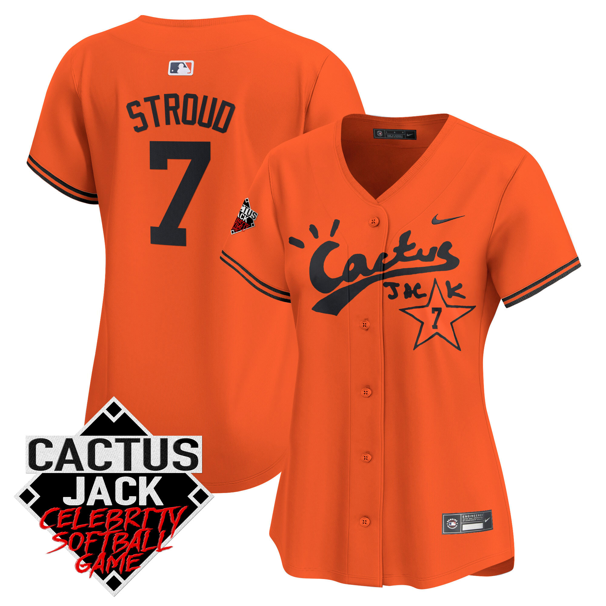 CJ Stroud Women's Houston Astros Cactus Jack Celebrity Softball Game Patch Vapor Premier Limited V2 Orange Jersey - All Stitched