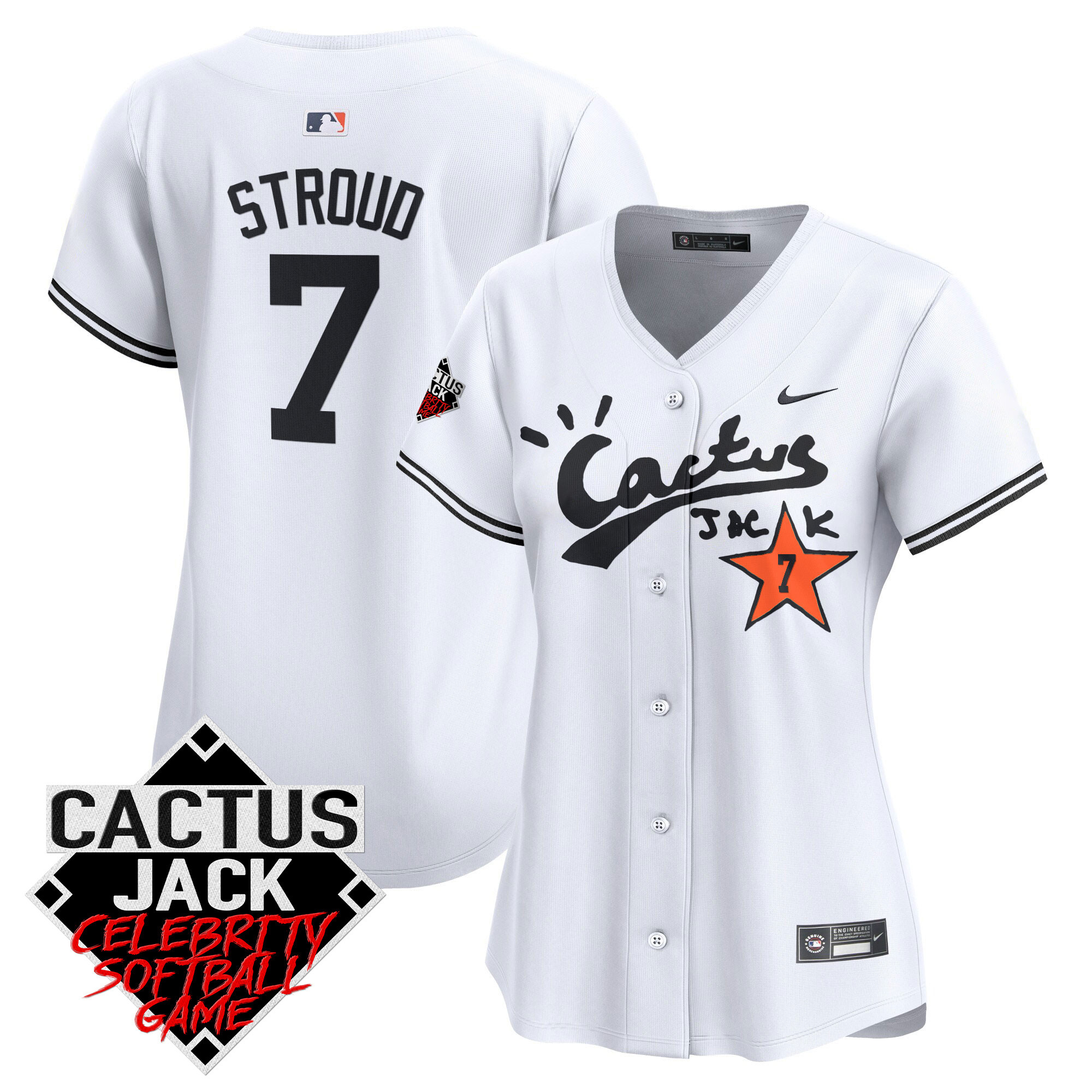 CJ Stroud Women's Houston Astros Cactus Jack Celebrity Softball Game Patch Vapor Premier Limited V2 White Jersey - All Stitched