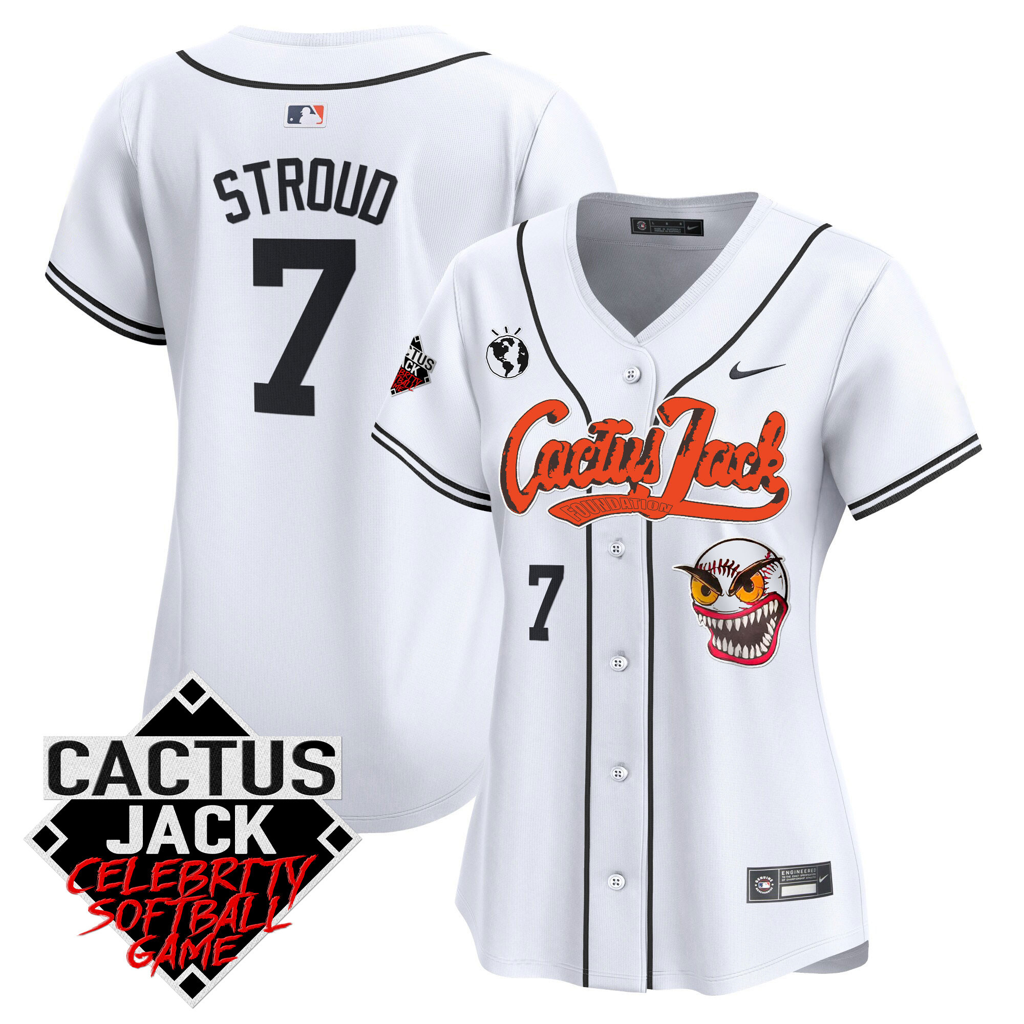 CJ Stroud Women's Houston Astros Cactus Jack Celebrity Softball Game Patch Vapor Premier Limited White Jersey - All Stitched