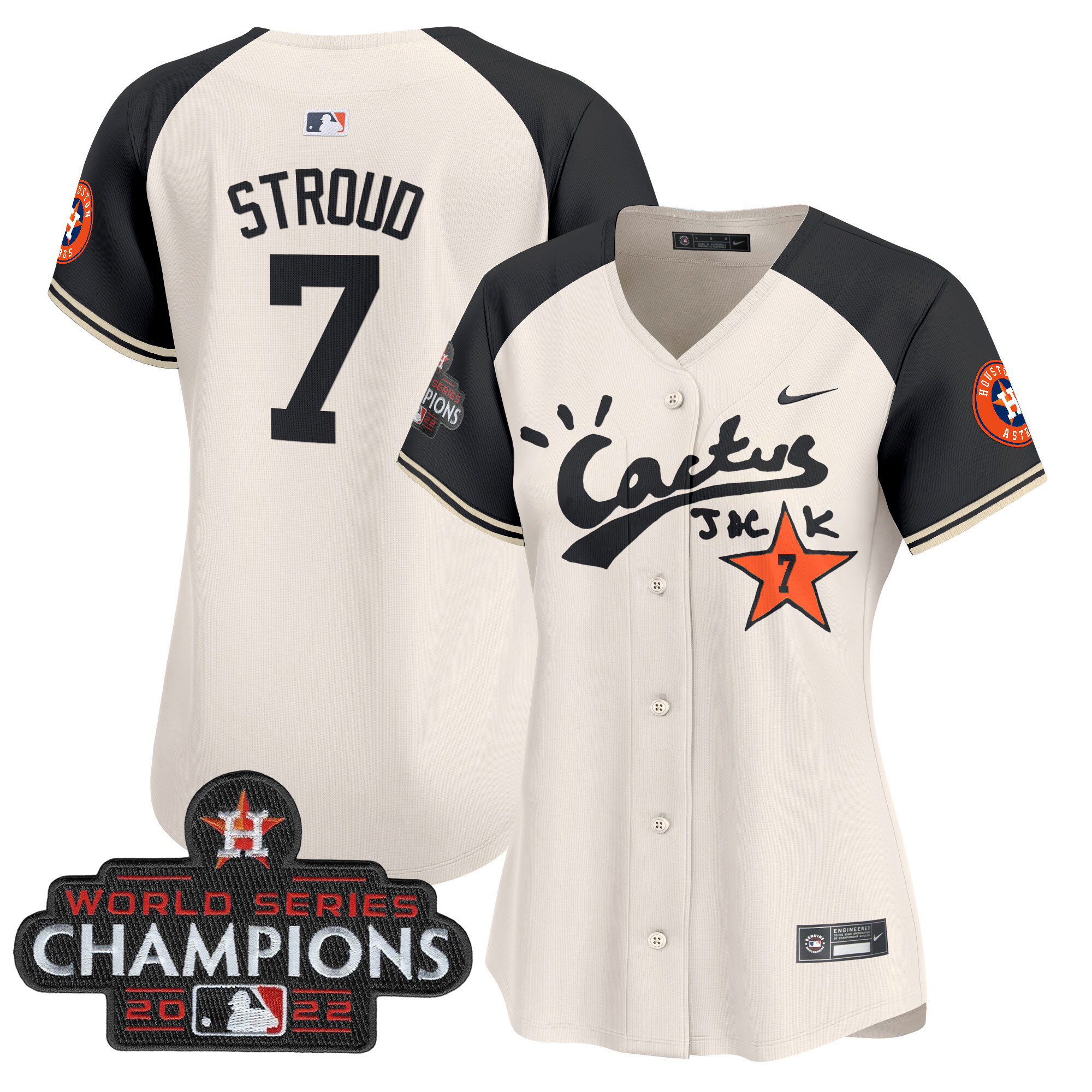 CJ Stroud Women's Houston Astros Cactus Jack Champions Patch Vapor Premier Limited Cream Alternate Jersey - All Stitched