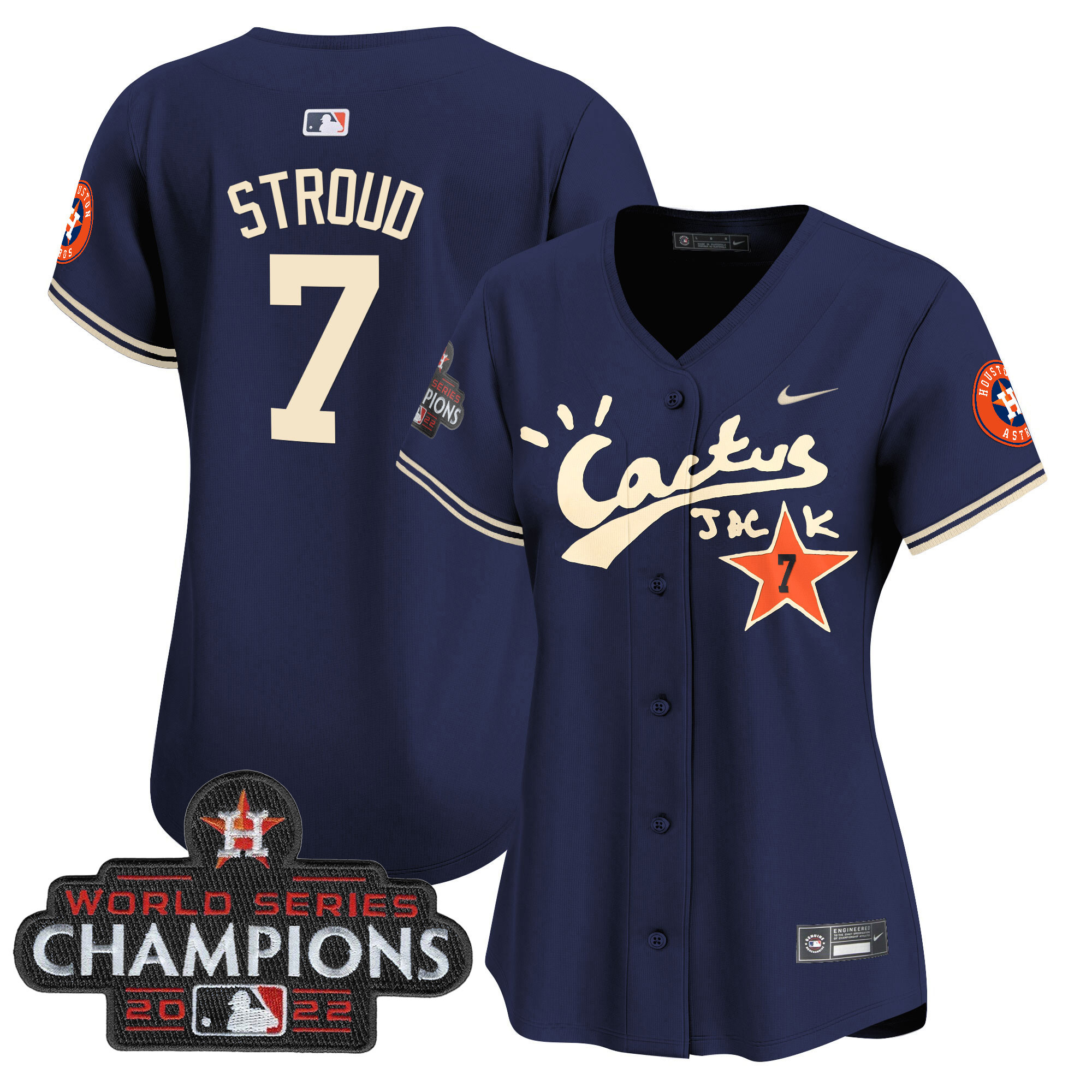 CJ Stroud Women's Houston Astros Cactus Jack Champions Patch Vapor Premier Limited Navy Jersey - All Stitched