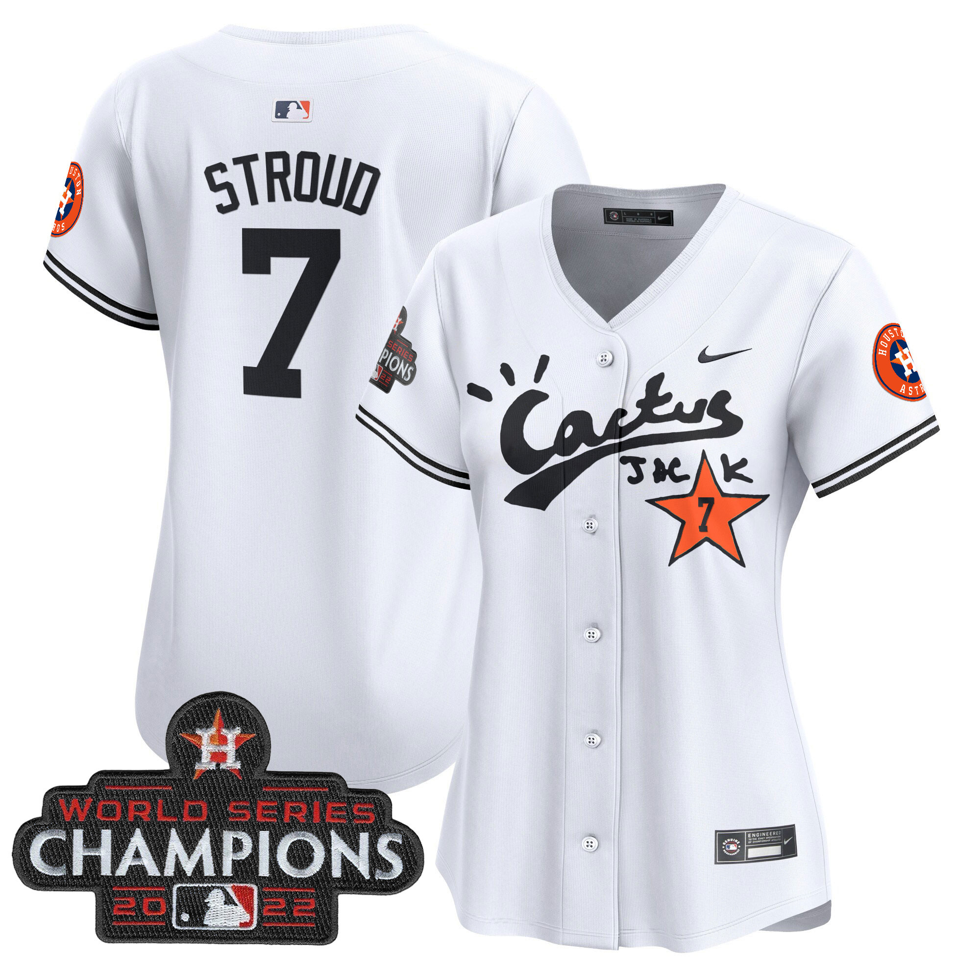 CJ Stroud Women's Houston Astros Cactus Jack Champions Patch Vapor Premier Limited White Jersey - All Stitched