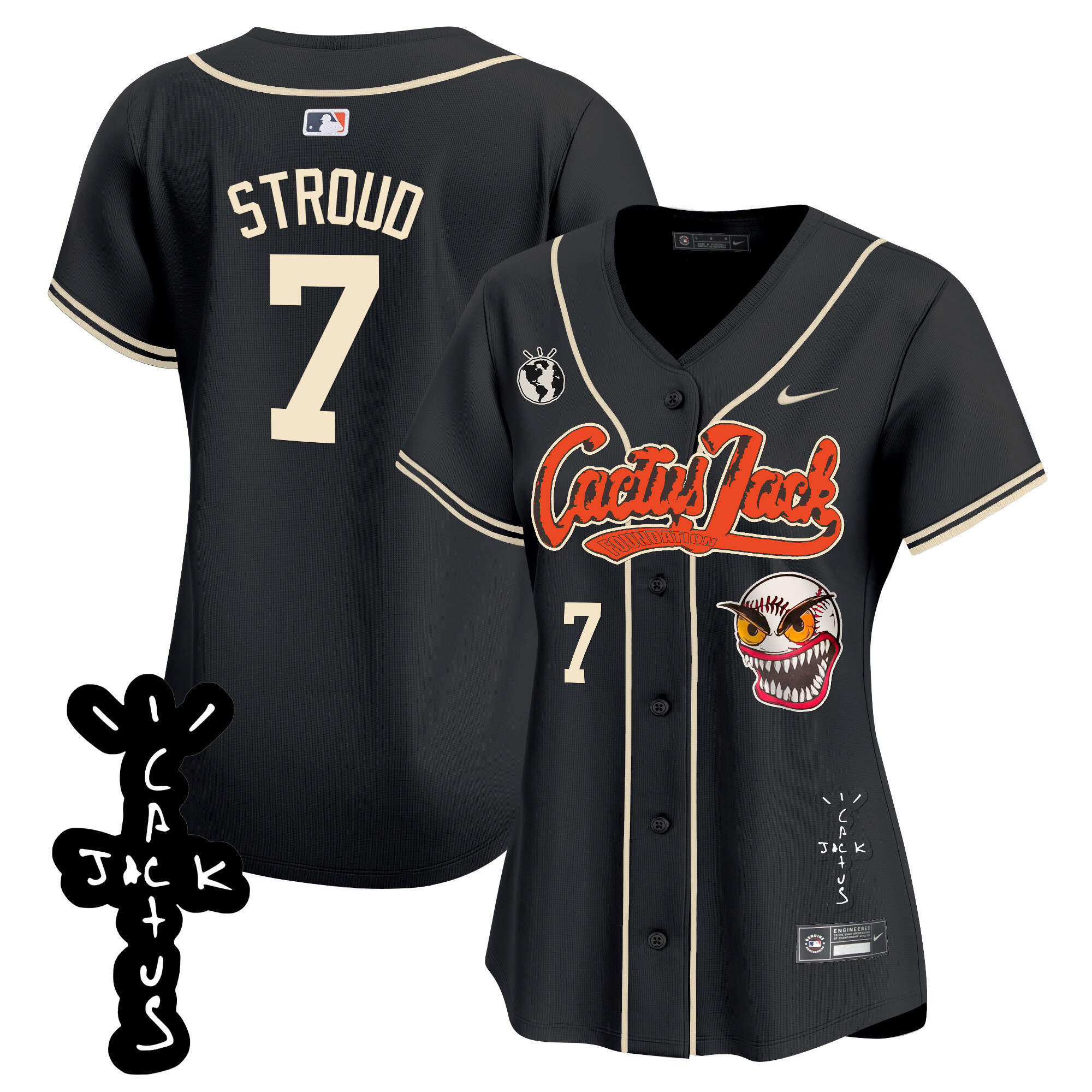 CJ Stroud Women's Houston Astros Cactus Jack Patch Vapor Premier Limited Black Jersey - All Stitched