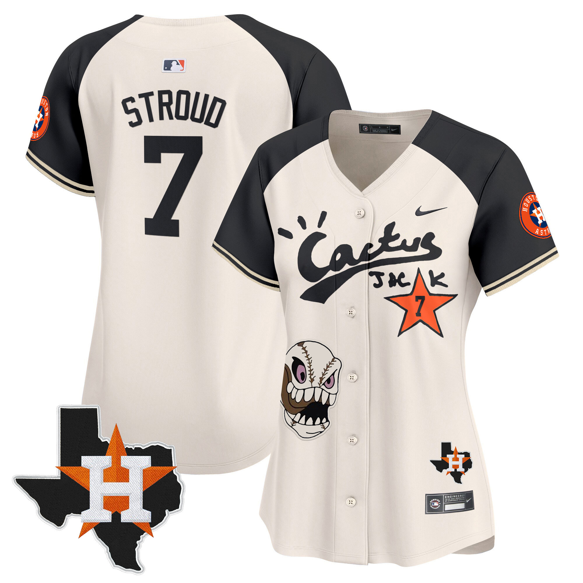 CJ Stroud Women's Houston Astros Cactus Jack Patch Vapor Premier Limited Cream Alternate Jersey - All Stitched