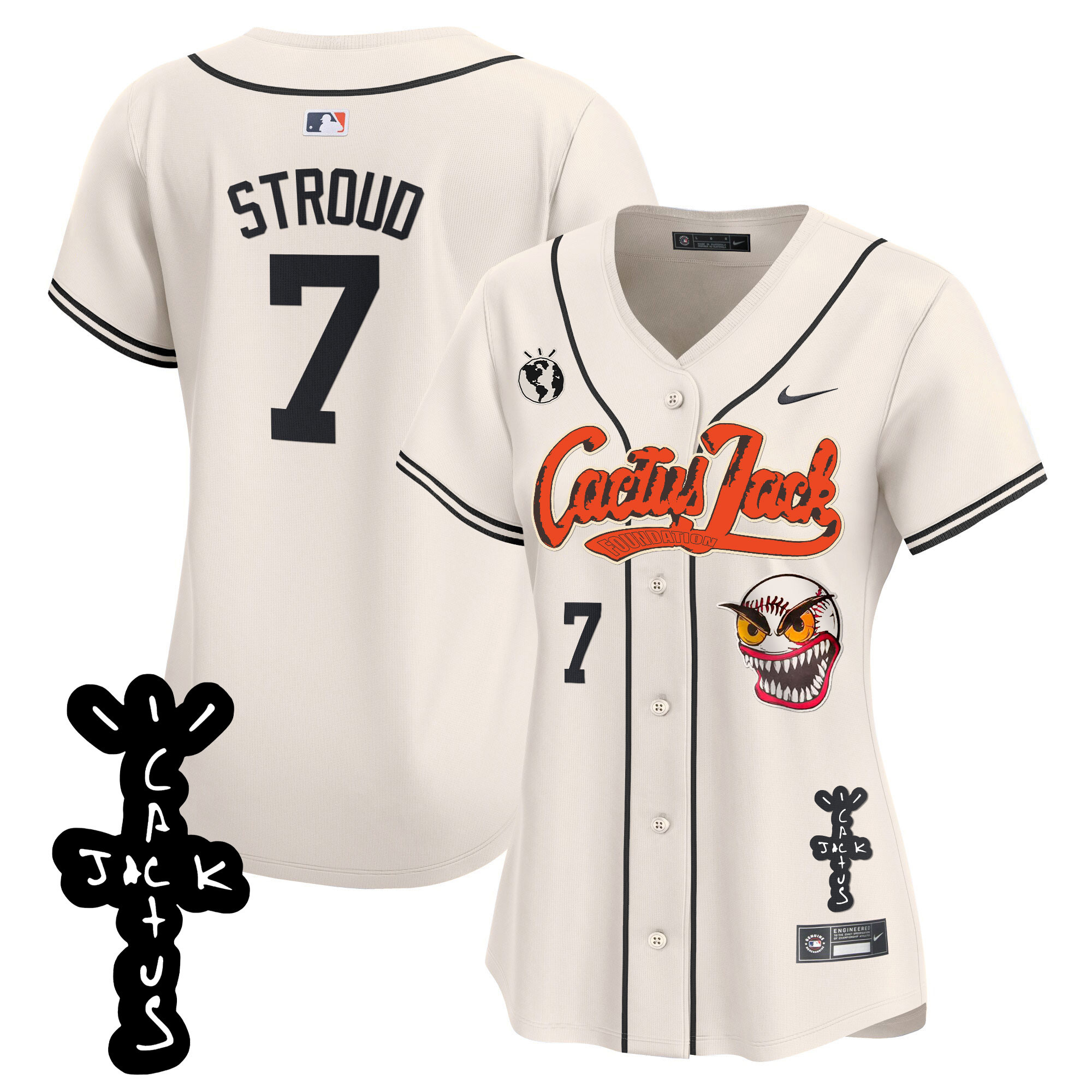 CJ Stroud Women's Houston Astros Cactus Jack Patch Vapor Premier Limited Cream Jersey - All Stitched