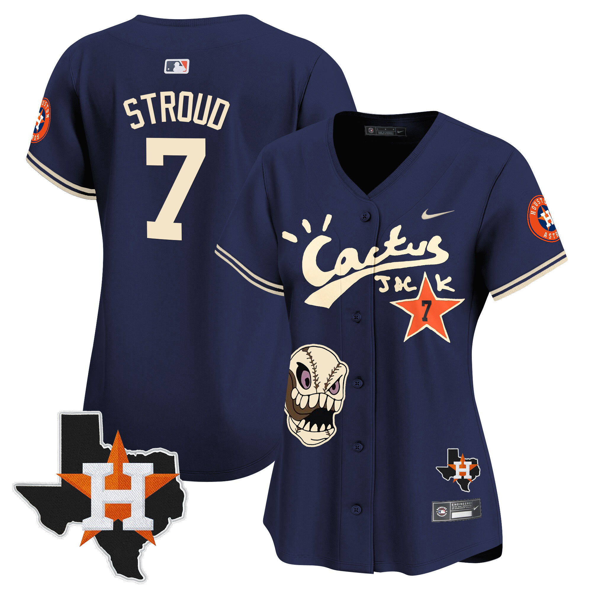 CJ Stroud Women's Houston Astros Cactus Jack Patch Vapor Premier Limited Navy Jersey - All Stitched