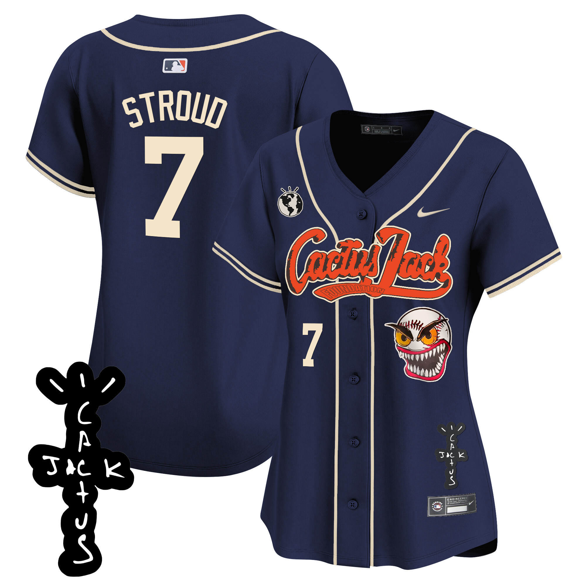 CJ Stroud Women's Houston Astros Cactus Jack Patch Vapor Premier Limited Navy Jersey - All Stitched