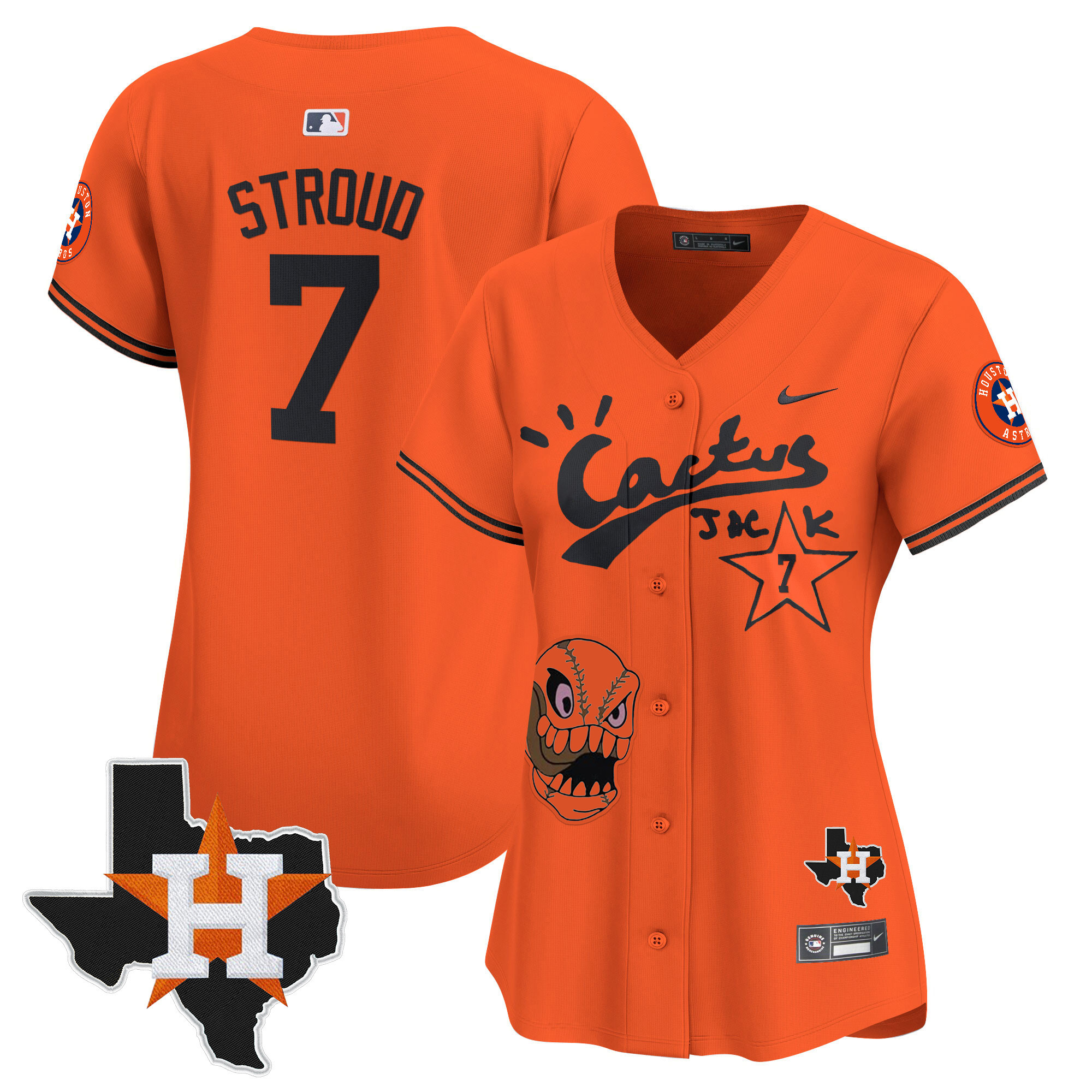CJ Stroud Women's Houston Astros Cactus Jack Patch Vapor Premier Limited Orange Jersey - All Stitched