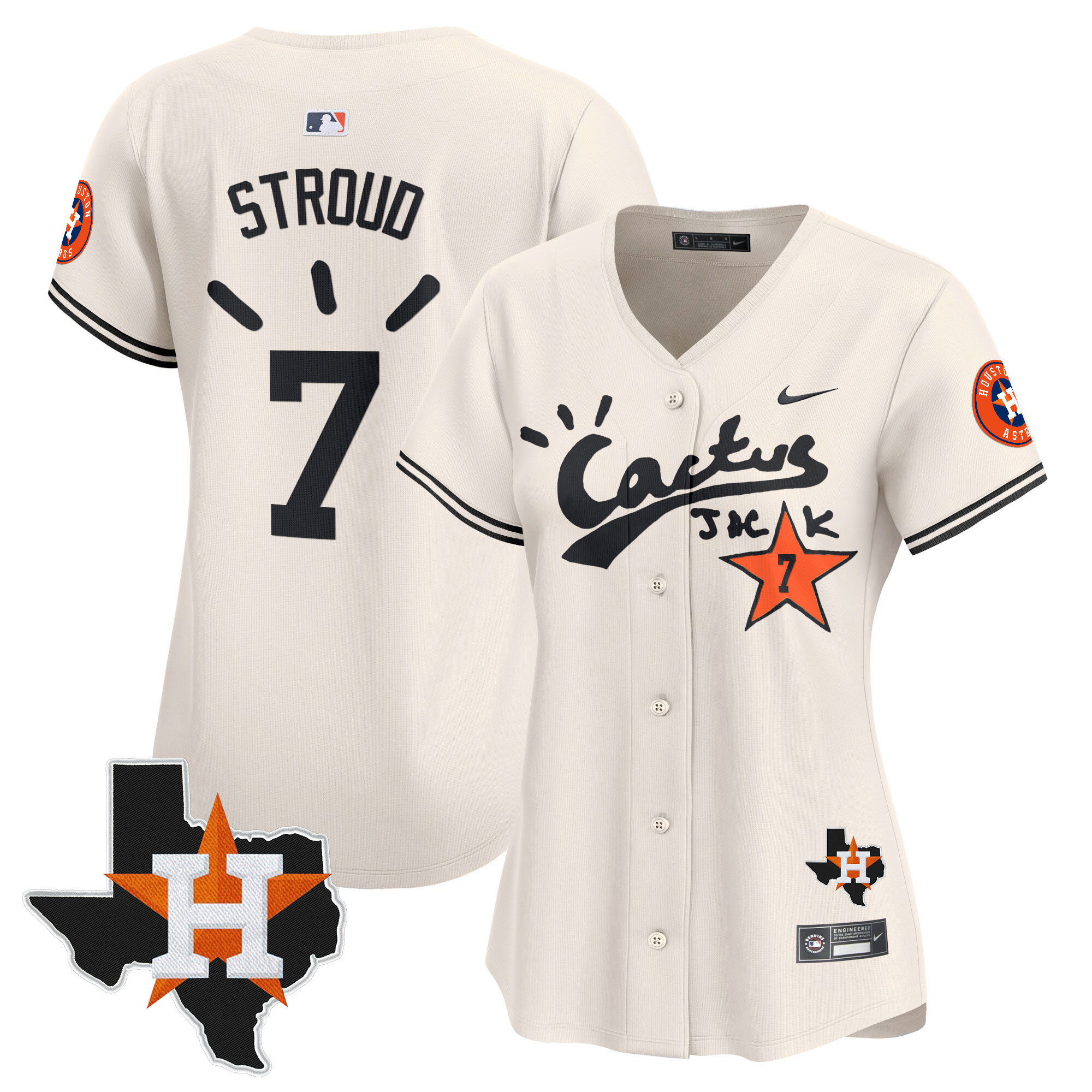 CJ Stroud Women's Houston Astros Cactus Jack Patch Vapor Premier Limited V10 Cream Jersey - All Stitched