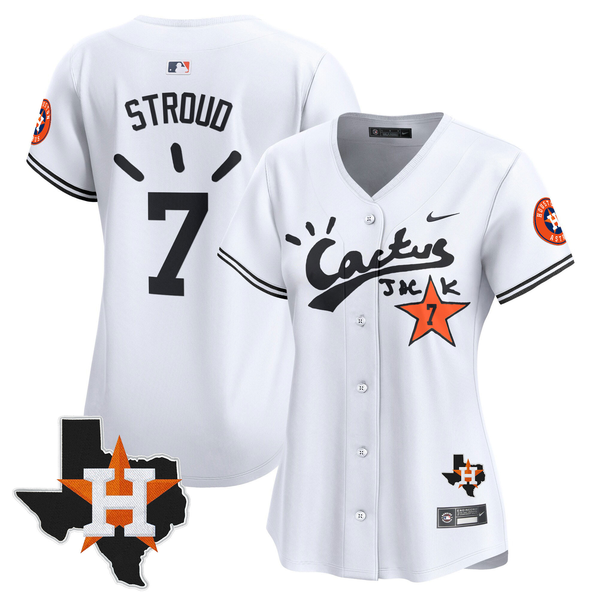 CJ Stroud Women's Houston Astros Cactus Jack Patch Vapor Premier Limited V10 White Jersey - All Stitched