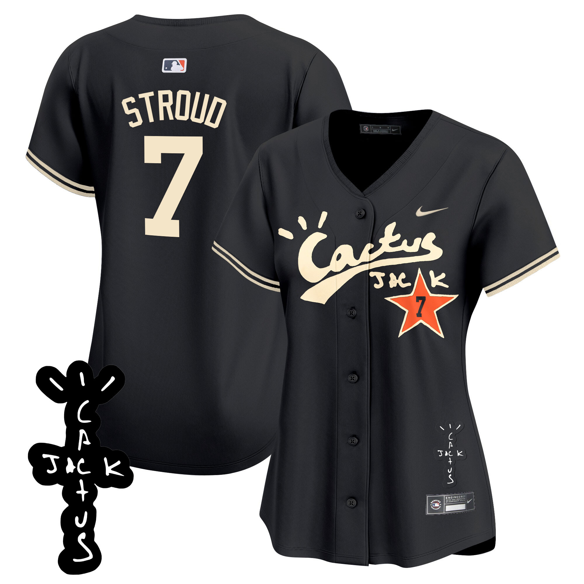 CJ Stroud Women's Houston Astros Cactus Jack Patch Vapor Premier Limited V2 Black Jersey - All Stitched