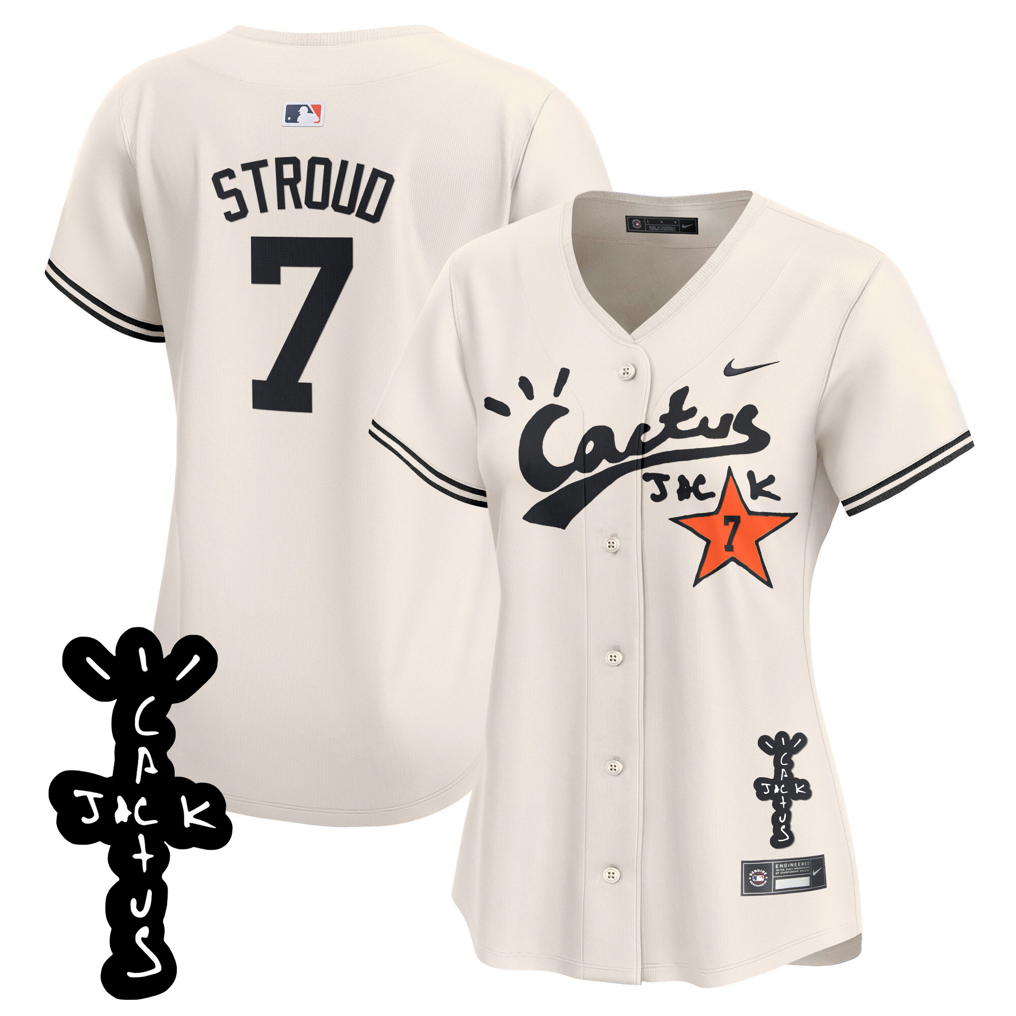 CJ Stroud Women's Houston Astros Cactus Jack Patch Vapor Premier Limited V2 Cream Jersey - All Stitched
