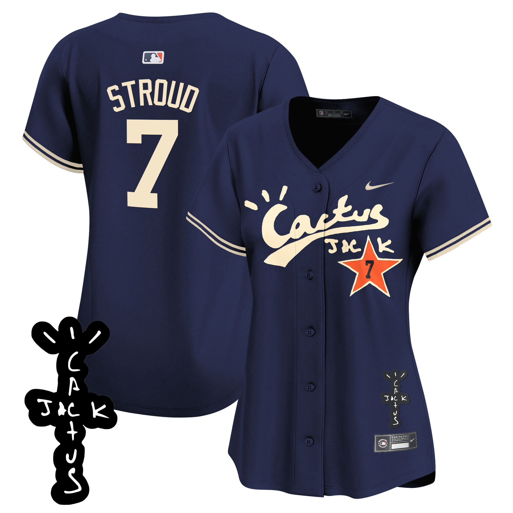 CJ Stroud Women's Houston Astros Cactus Jack Patch Vapor Premier Limited V2 Navy Jersey - All Stitched