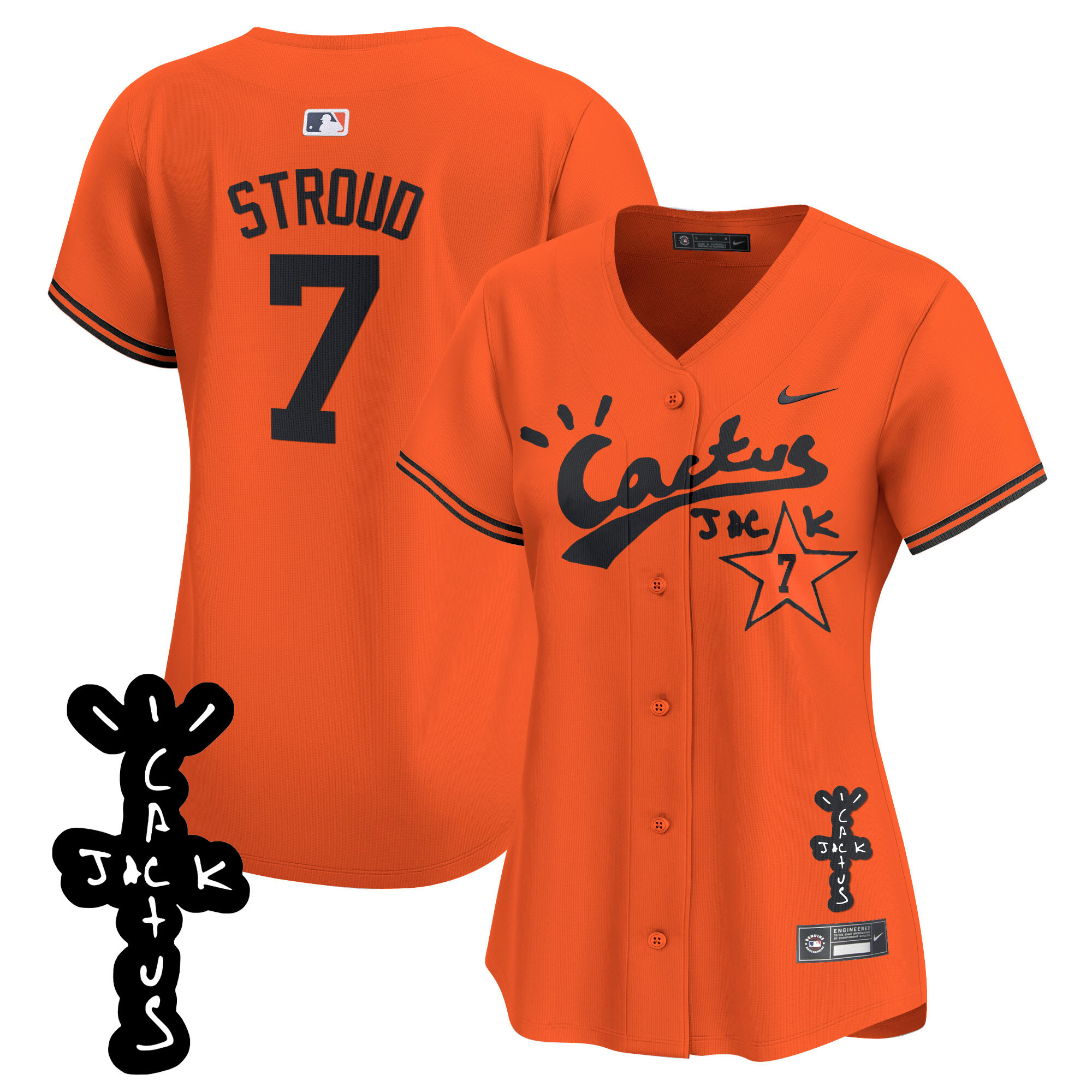 CJ Stroud Women's Houston Astros Cactus Jack Patch Vapor Premier Limited V2 Orange Jersey - All Stitched