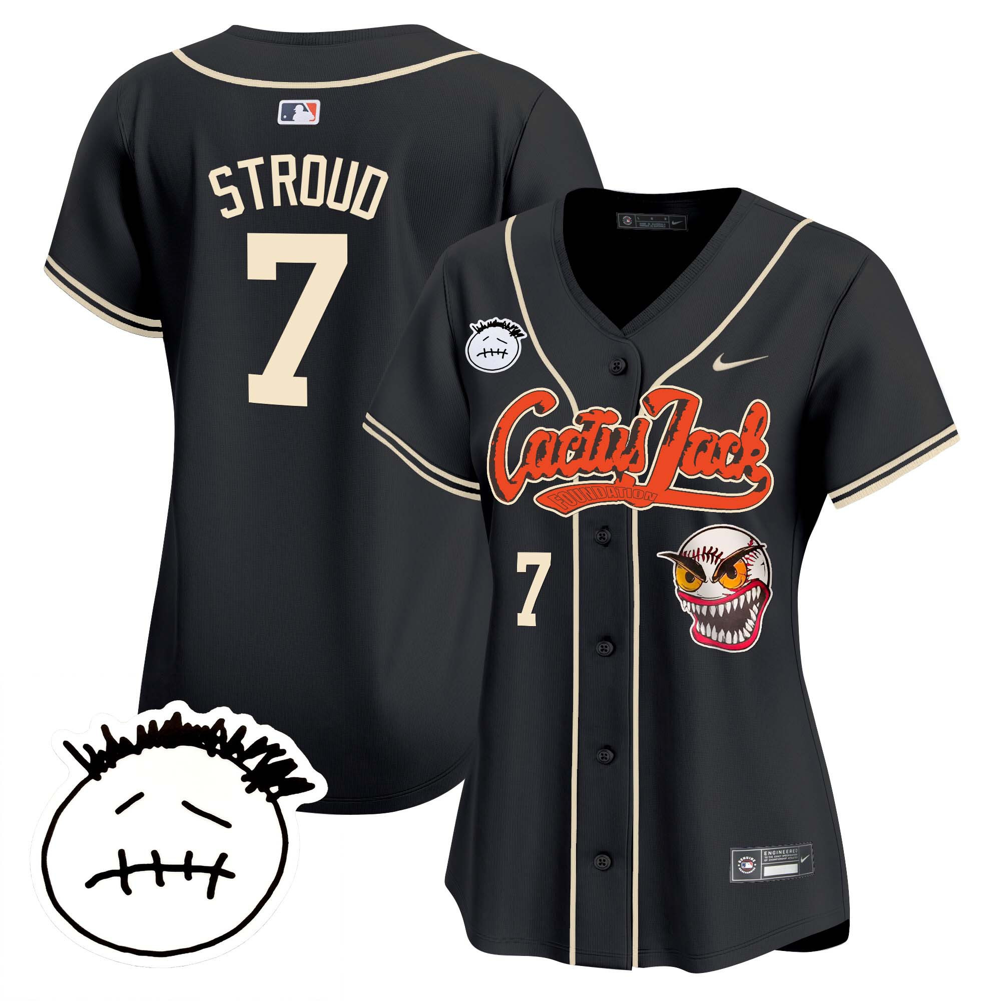 CJ Stroud Women's Houston Astros Cactus Jack Patch Vapor Premier Limited V3 Black Jersey - All Stitched