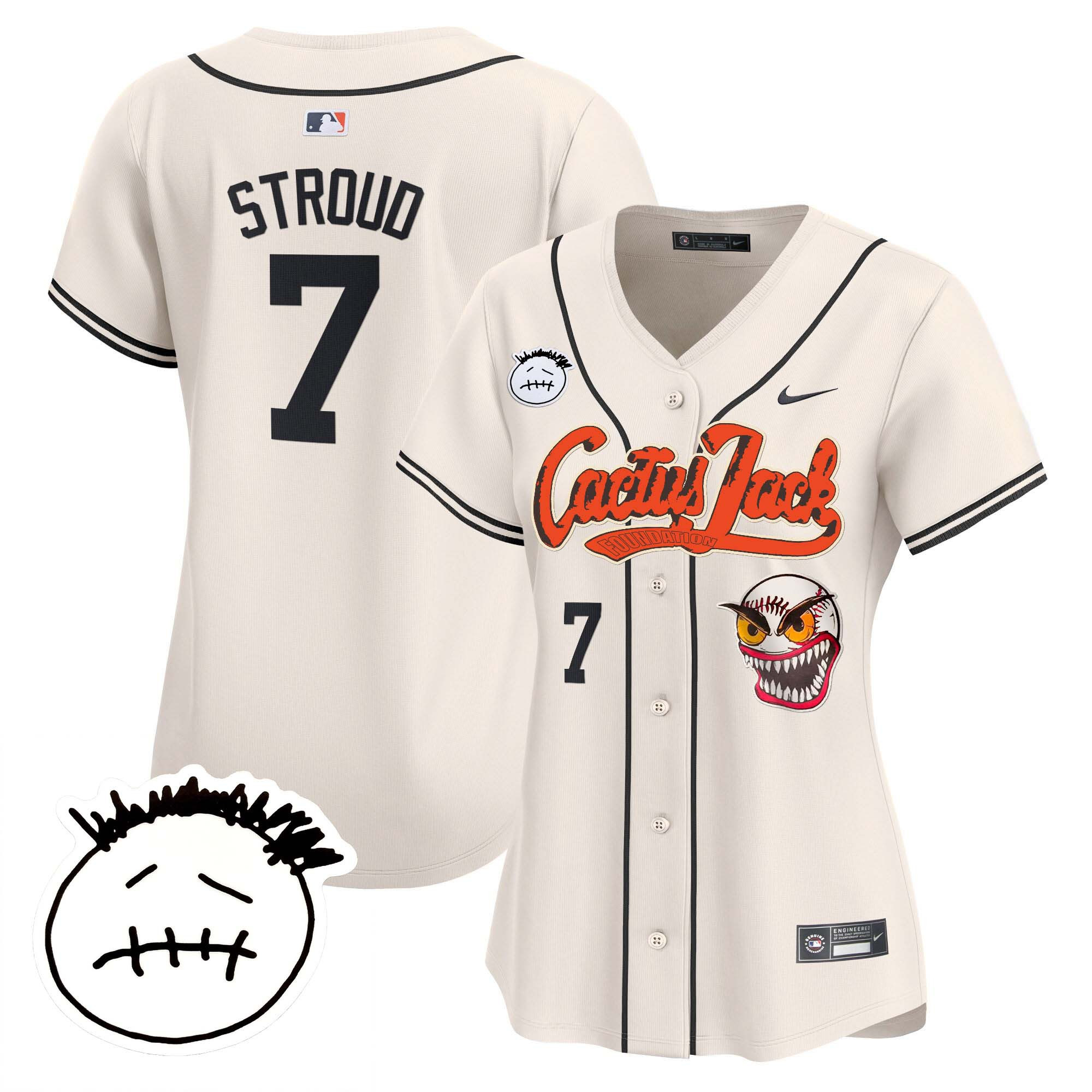 CJ Stroud Women's Houston Astros Cactus Jack Patch Vapor Premier Limited V3 Cream Jersey - All Stitched
