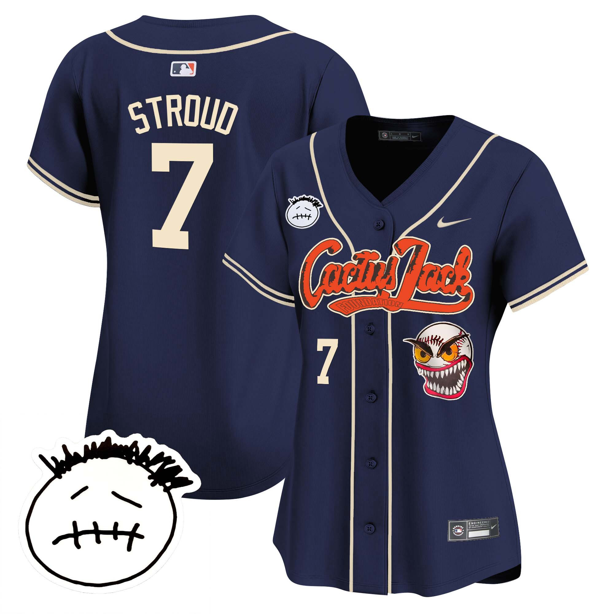 CJ Stroud Women's Houston Astros Cactus Jack Patch Vapor Premier Limited V3 Navy Jersey - All Stitched