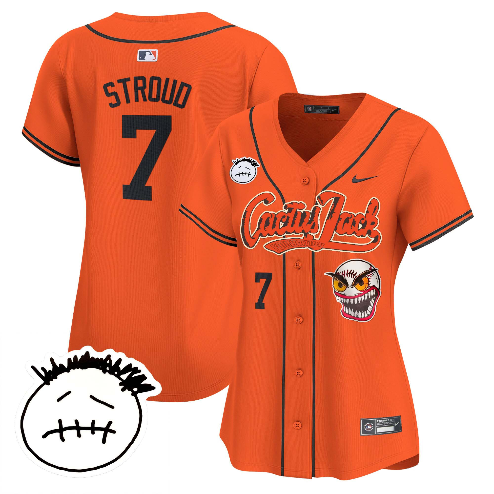 CJ Stroud Women's Houston Astros Cactus Jack Patch Vapor Premier Limited V3 Orange Jersey - All Stitched