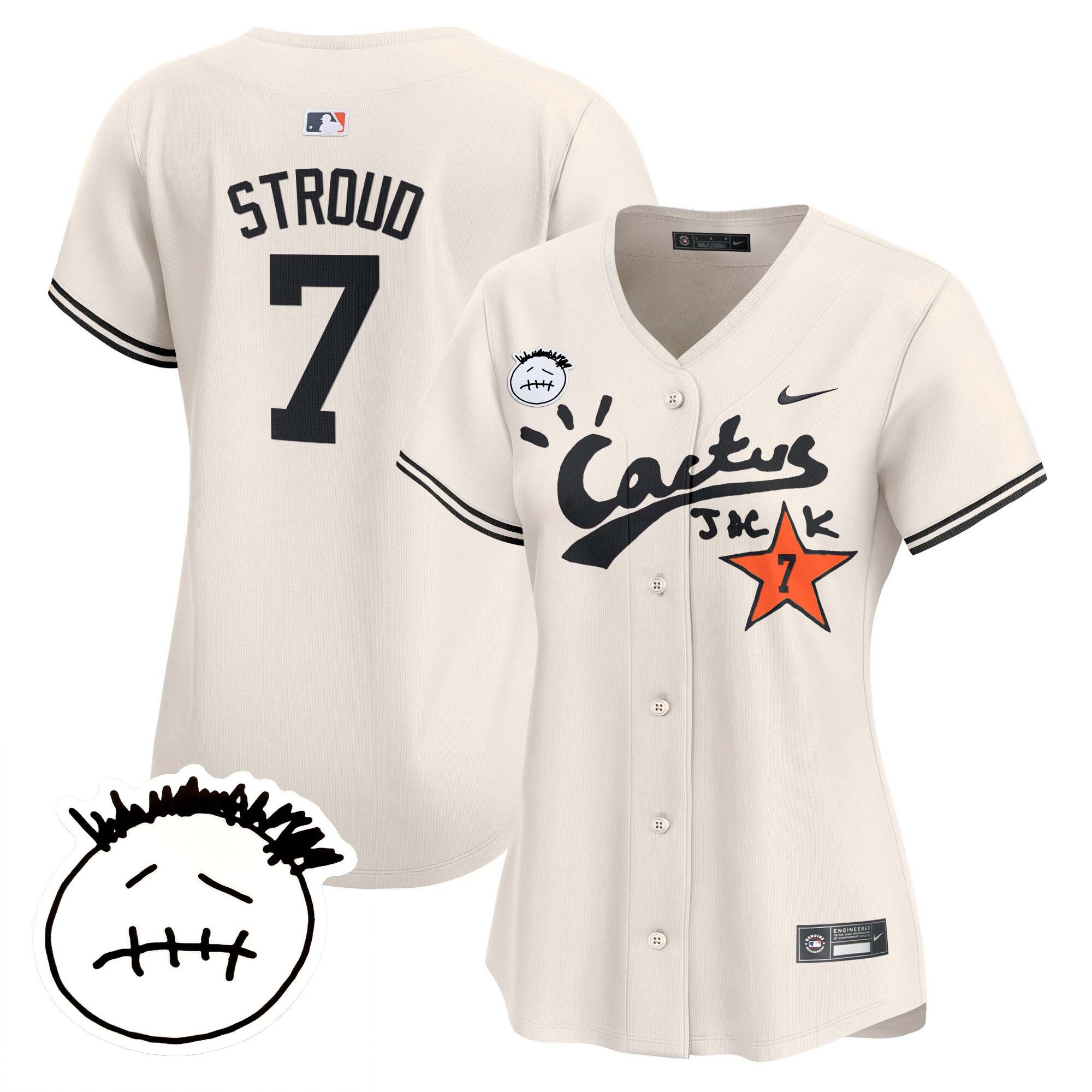 CJ Stroud Women's Houston Astros Cactus Jack Patch Vapor Premier Limited V4 Cream Jersey - All Stitched