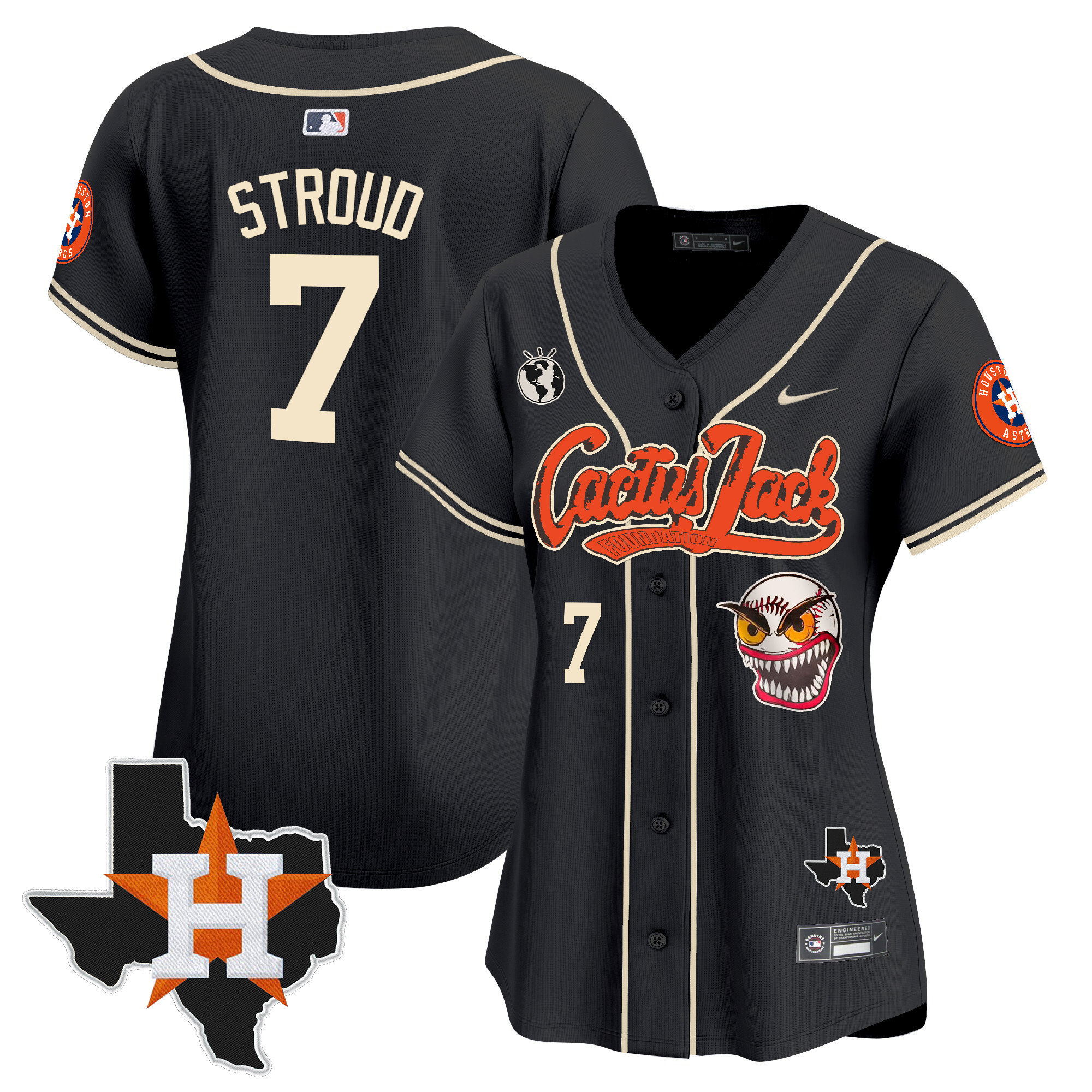CJ Stroud Women's Houston Astros Cactus Jack Patch Vapor Premier Limited V6 Black Jersey - All Stitched