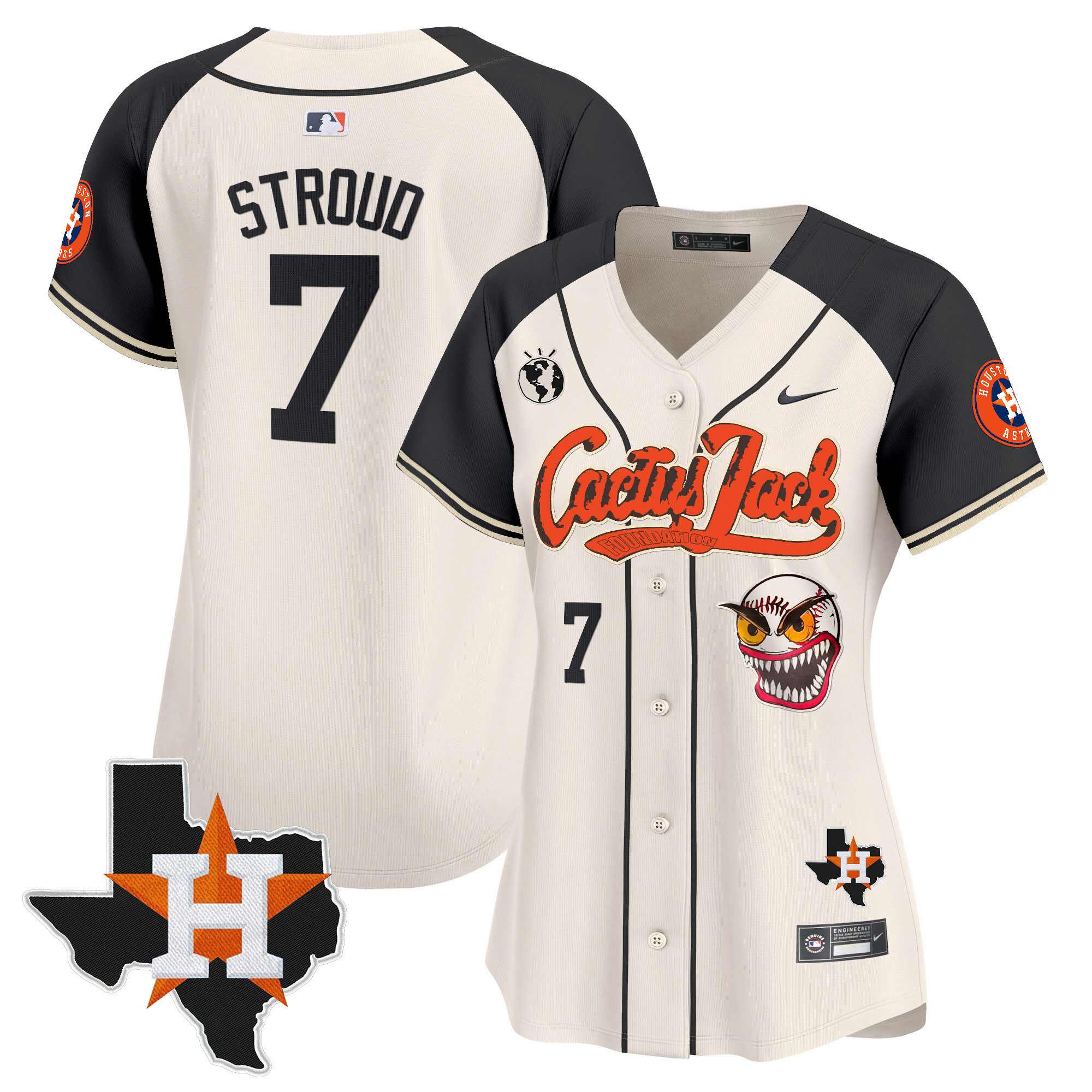CJ Stroud Women's Houston Astros Cactus Jack Patch Vapor Premier Limited V6 Cream Alternate Jersey - All Stitched