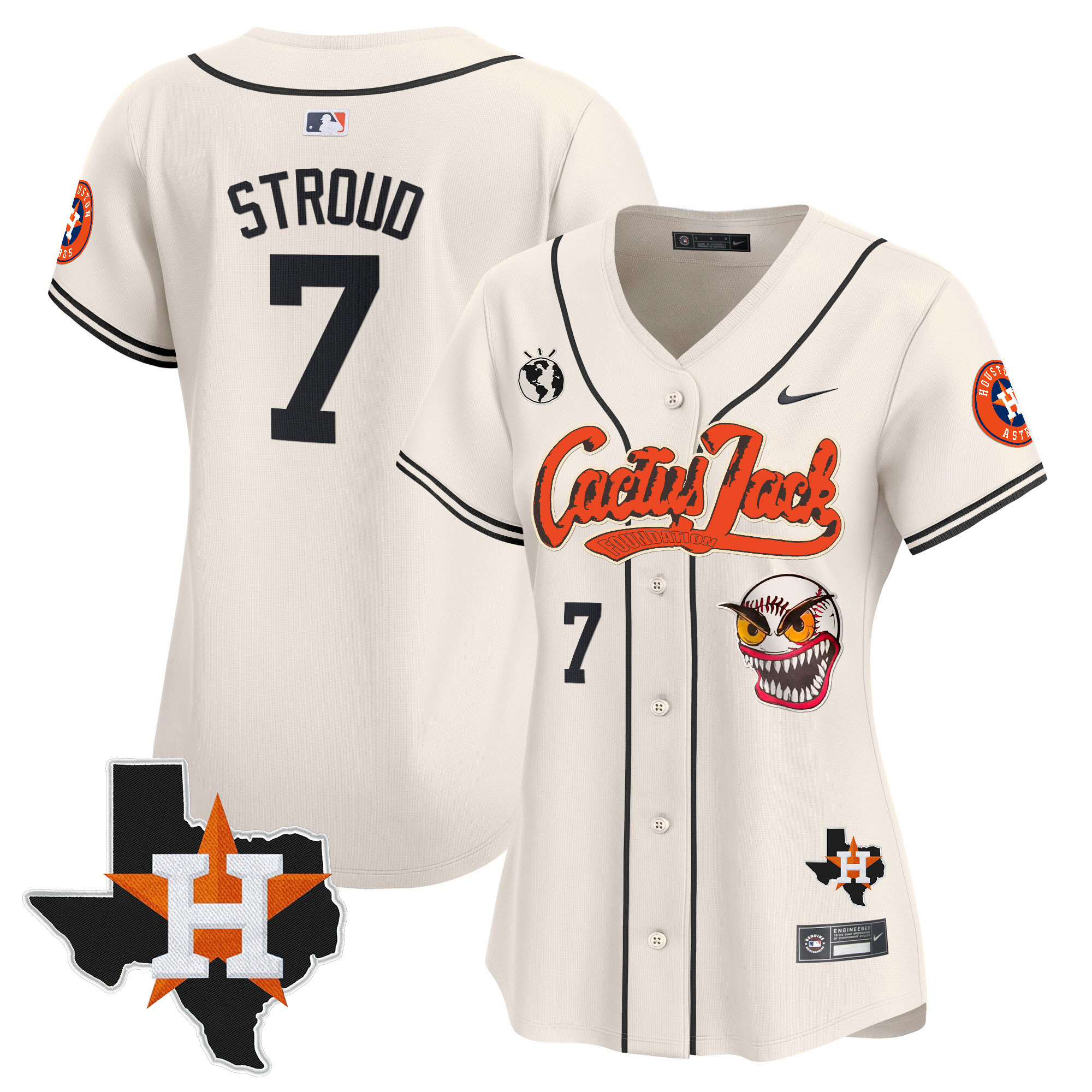 CJ Stroud Women's Houston Astros Cactus Jack Patch Vapor Premier Limited V6 Cream Jersey - All Stitched