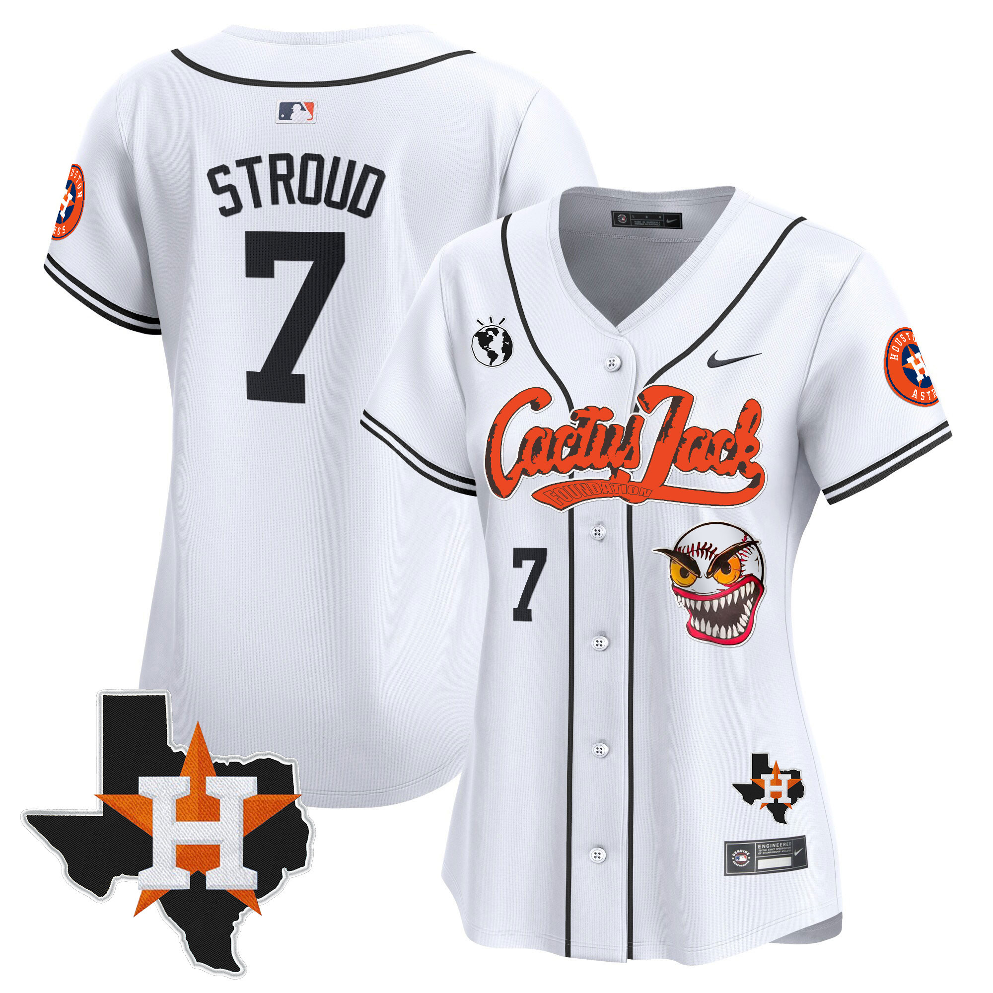 CJ Stroud Women's Houston Astros Cactus Jack Patch Vapor Premier Limited V6 White Jersey - All Stitched