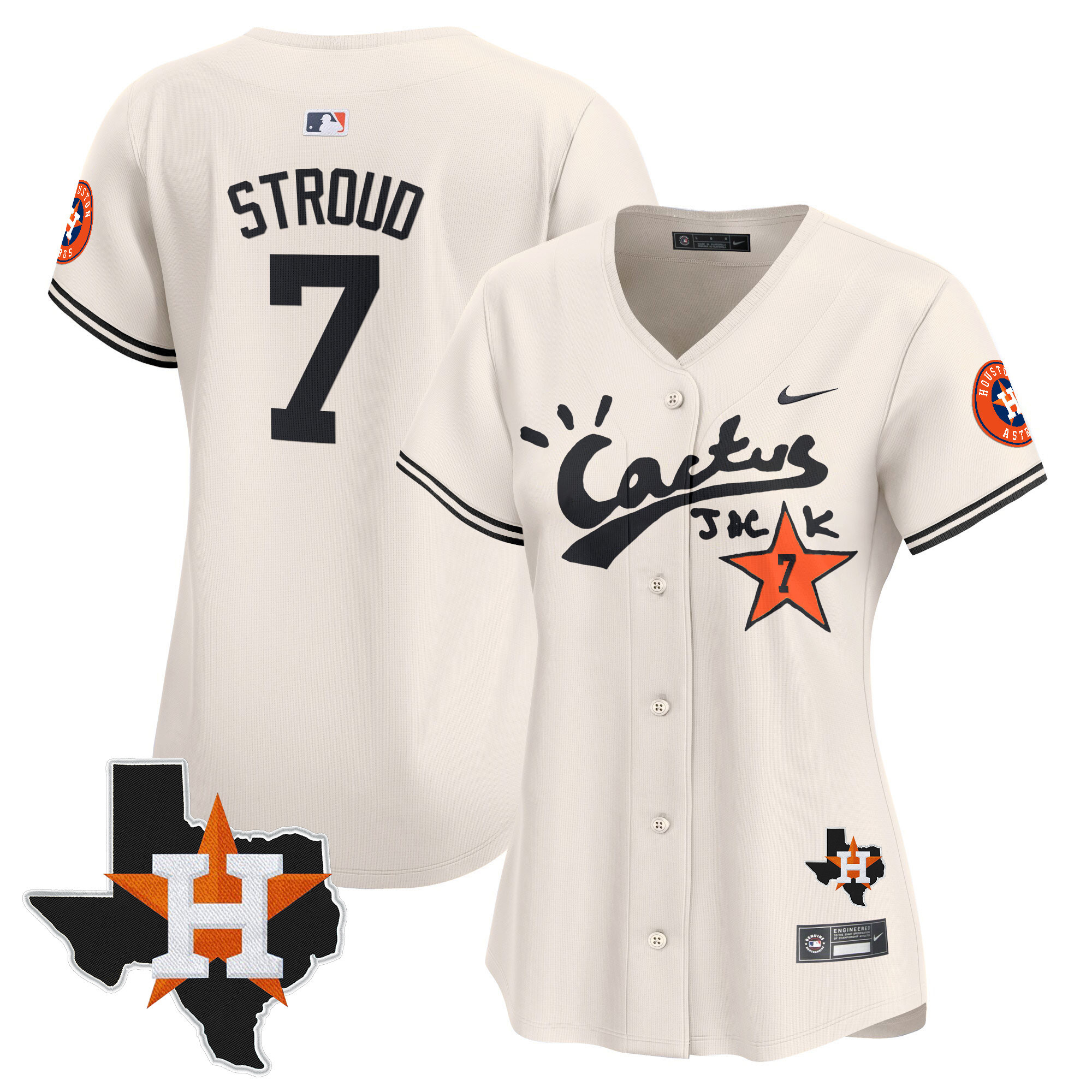 CJ Stroud Women's Houston Astros Cactus Jack Patch Vapor Premier Limited V7 Cream Jersey - All Stitched