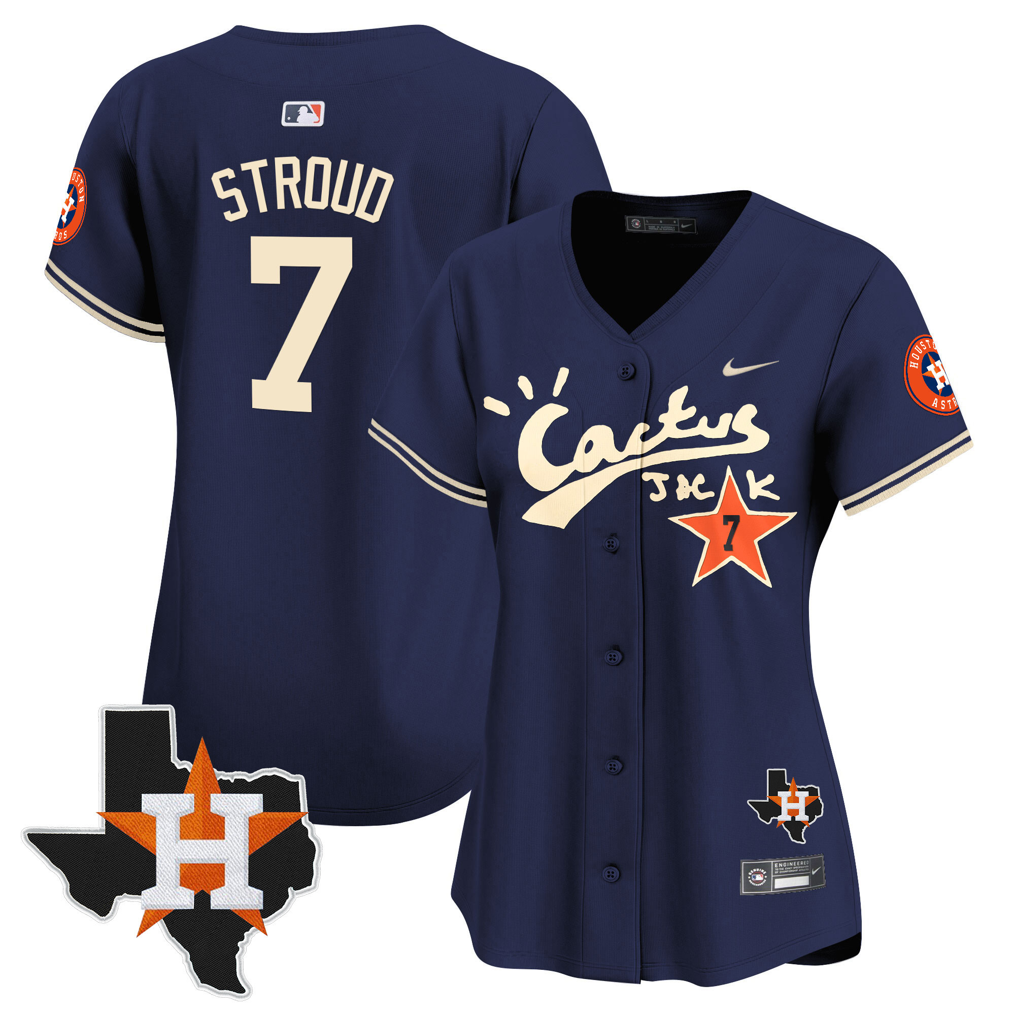 CJ Stroud Women's Houston Astros Cactus Jack Patch Vapor Premier Limited V7 Navy Jersey - All Stitched