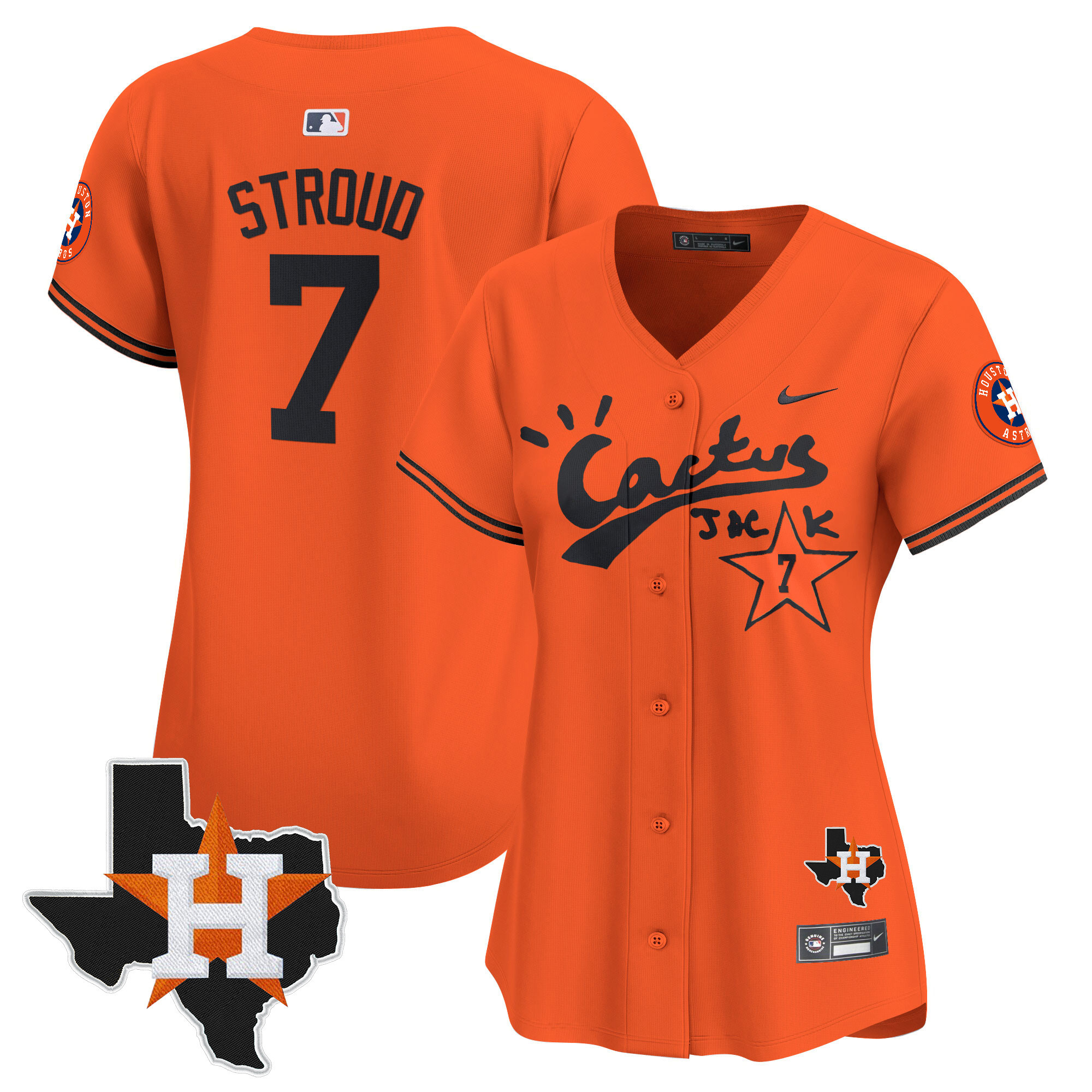 CJ Stroud Women's Houston Astros Cactus Jack Patch Vapor Premier Limited V7 Orange Jersey - All Stitched