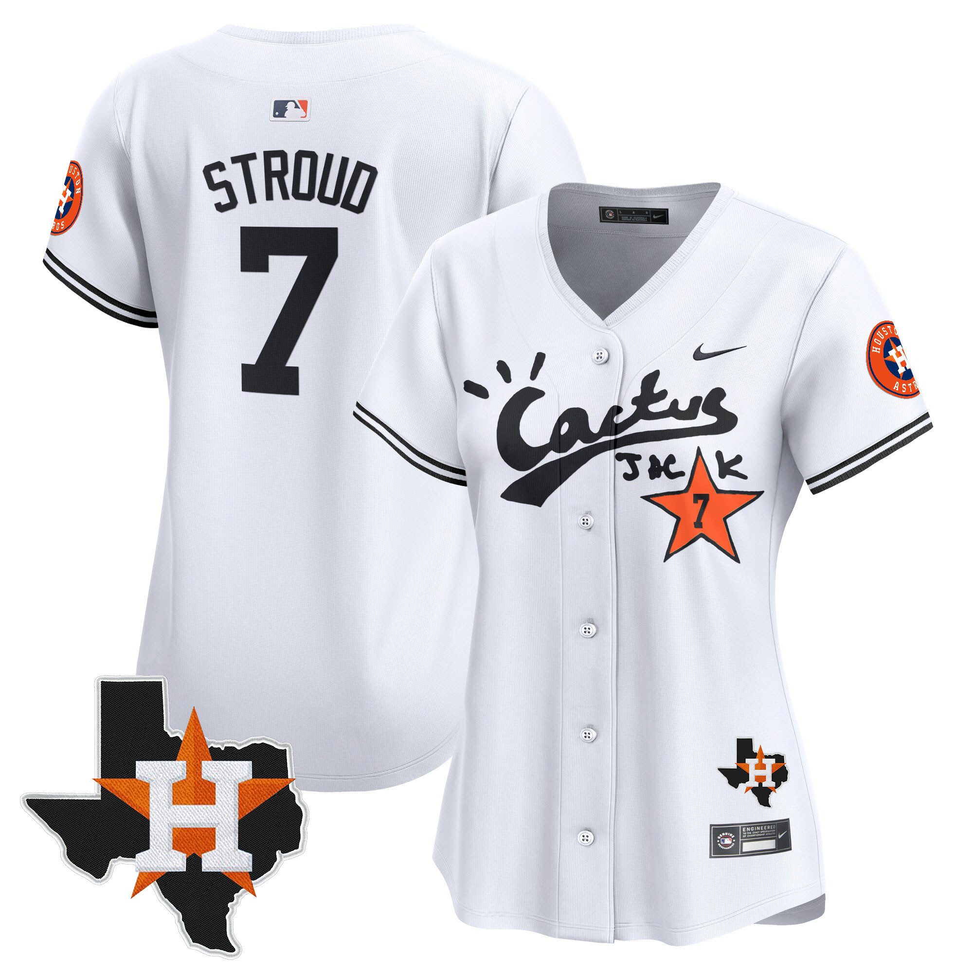 CJ Stroud Women's Houston Astros Cactus Jack Patch Vapor Premier Limited V7 White Jersey - All Stitched