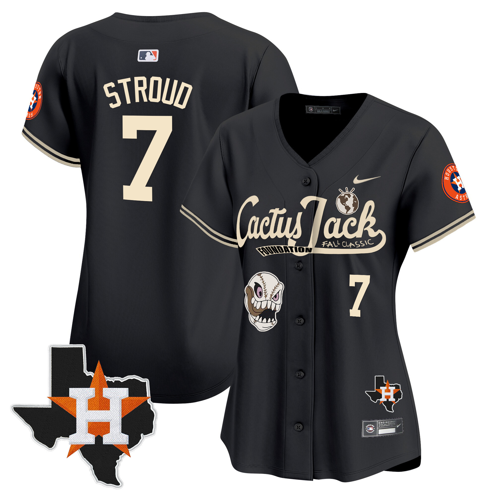 CJ Stroud Women's Houston Astros Cactus Jack Patch Vapor Premier Limited V8 Black Jersey - All Stitched
