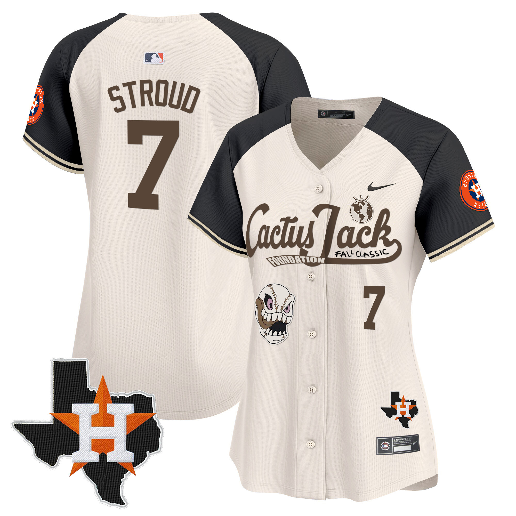 CJ Stroud Women's Houston Astros Cactus Jack Patch Vapor Premier Limited V8 Cream Alternate Jersey - All Stitched