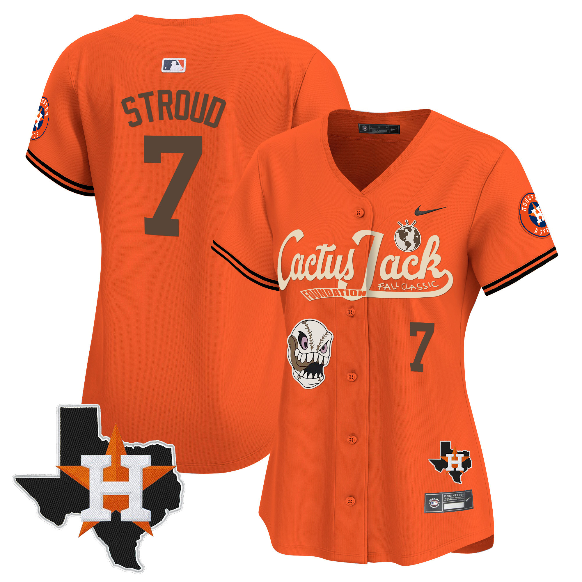 CJ Stroud Women's Houston Astros Cactus Jack Patch Vapor Premier Limited V8 Orange Jersey - All Stitched