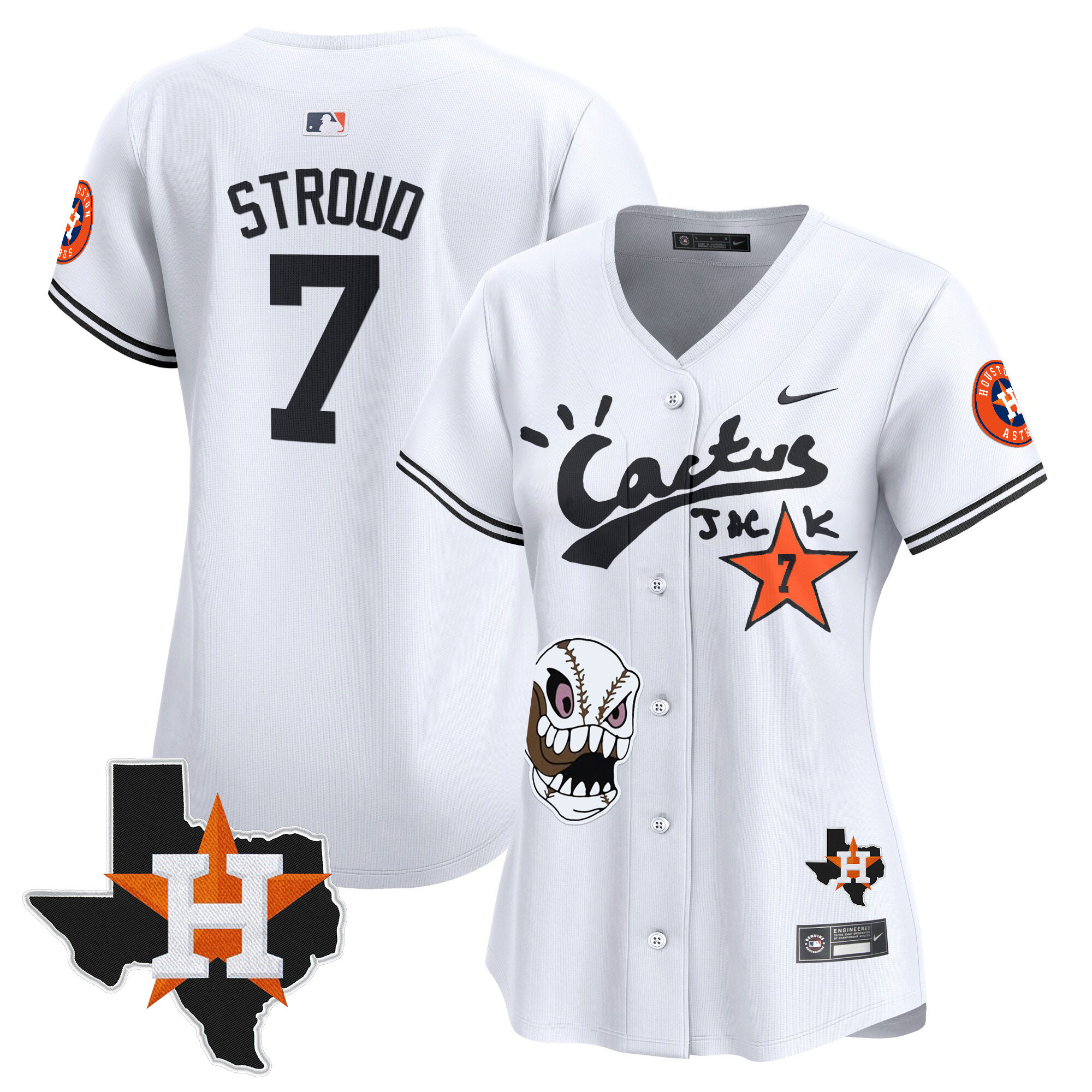 CJ Stroud Women's Houston Astros Cactus Jack Patch Vapor Premier Limited White Jersey - All Stitched