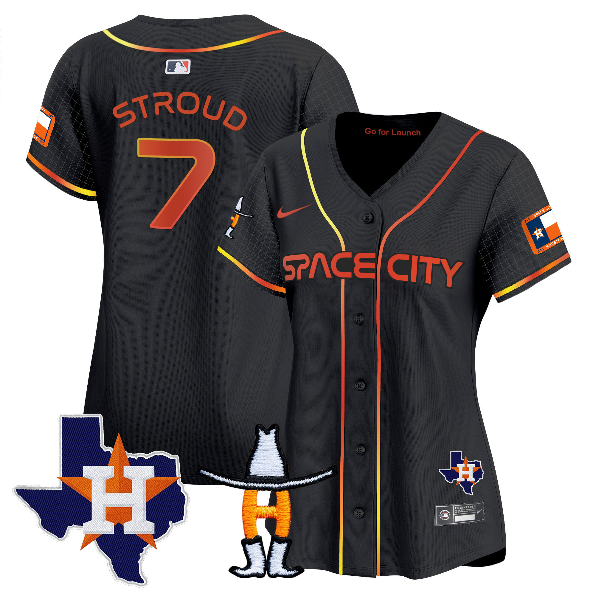 CJ Stroud Women's Houston Astros Space City Texas Patch Vapor Premier Limited Black Jersey - All Stitched