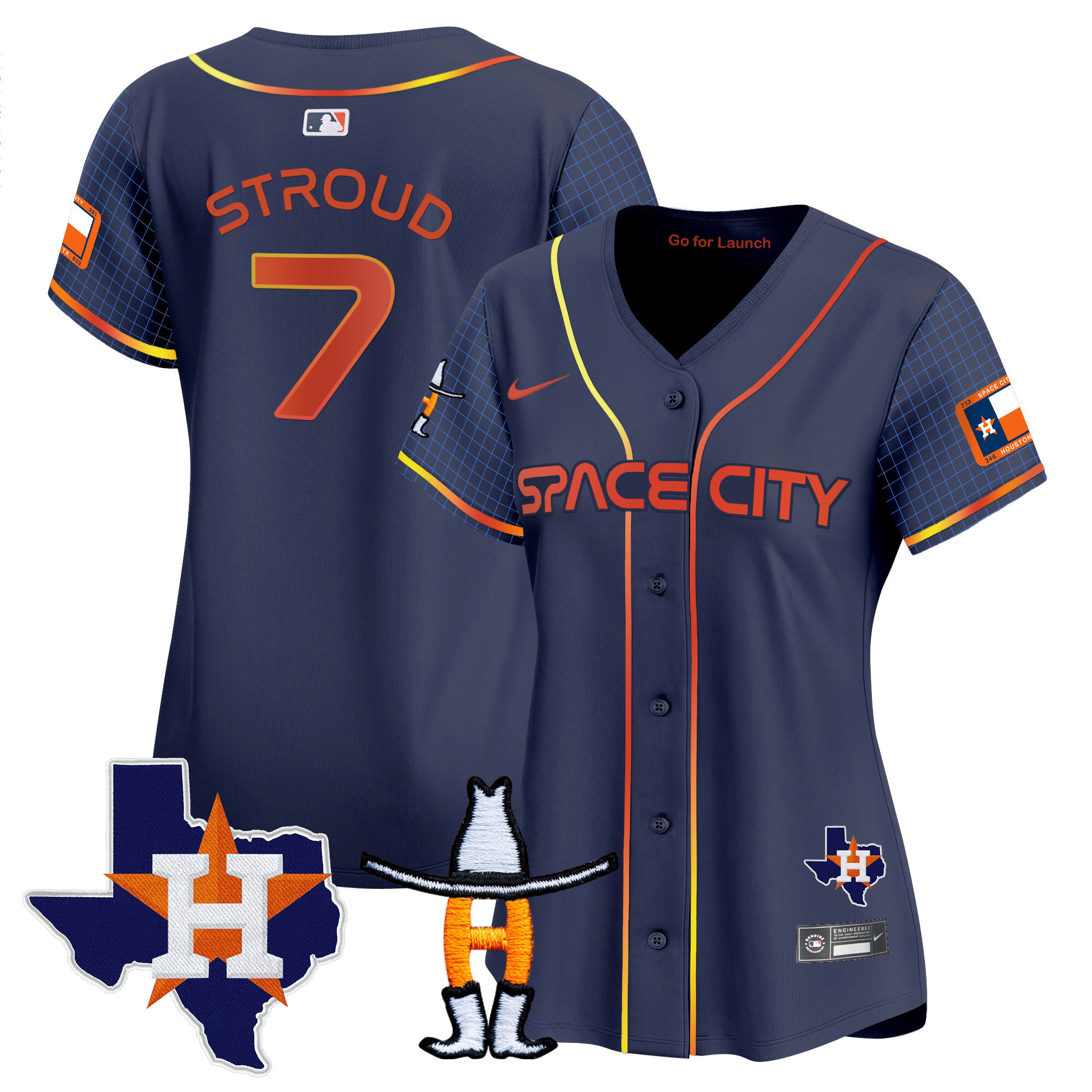 CJ Stroud Women's Houston Astros Space City Texas Patch Vapor Premier Limited Navy Jersey - All Stitched