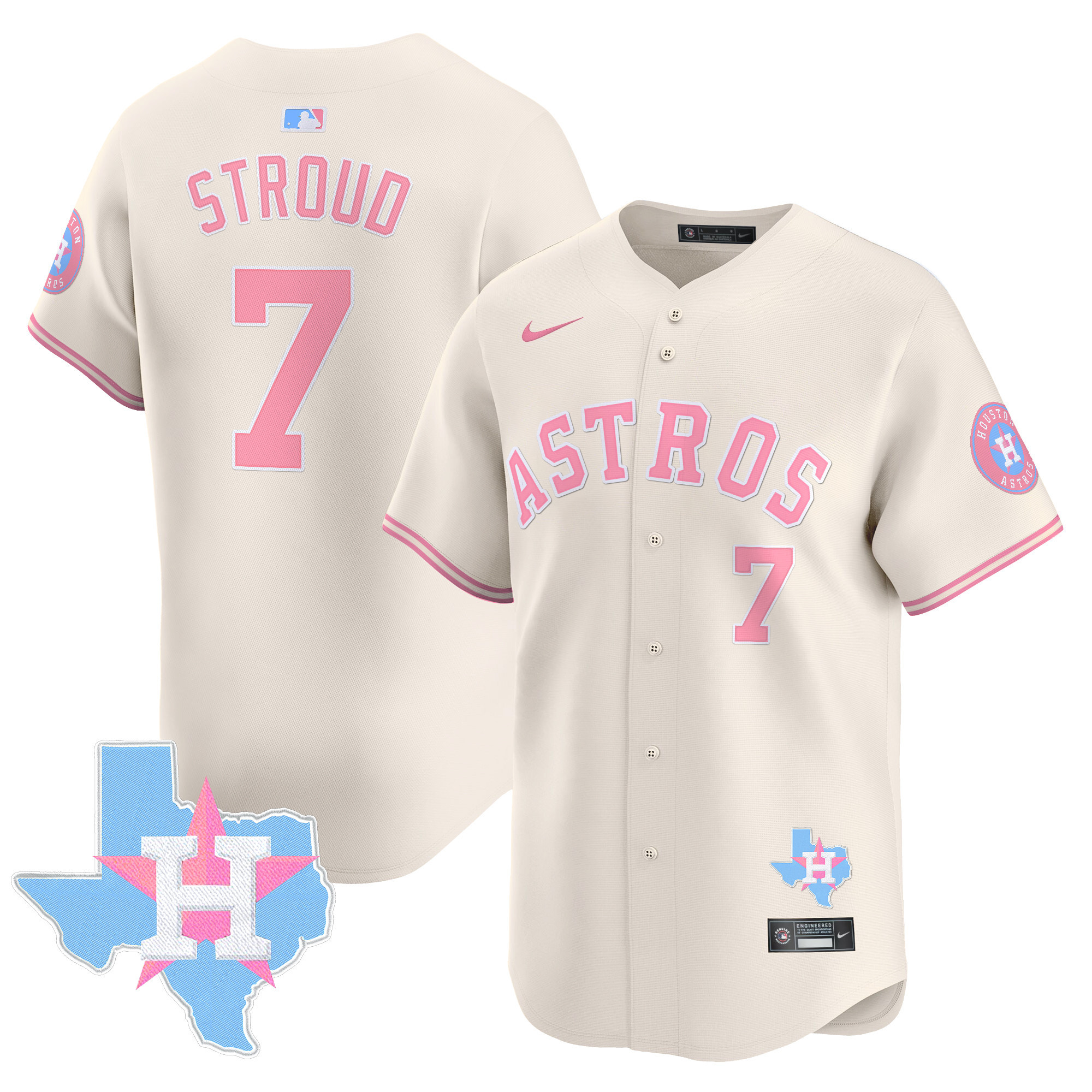 CJ StroudUnisex Houston Astros Bubblegum Pink Vapor Premier Limited Cream Jersey - All Stitched