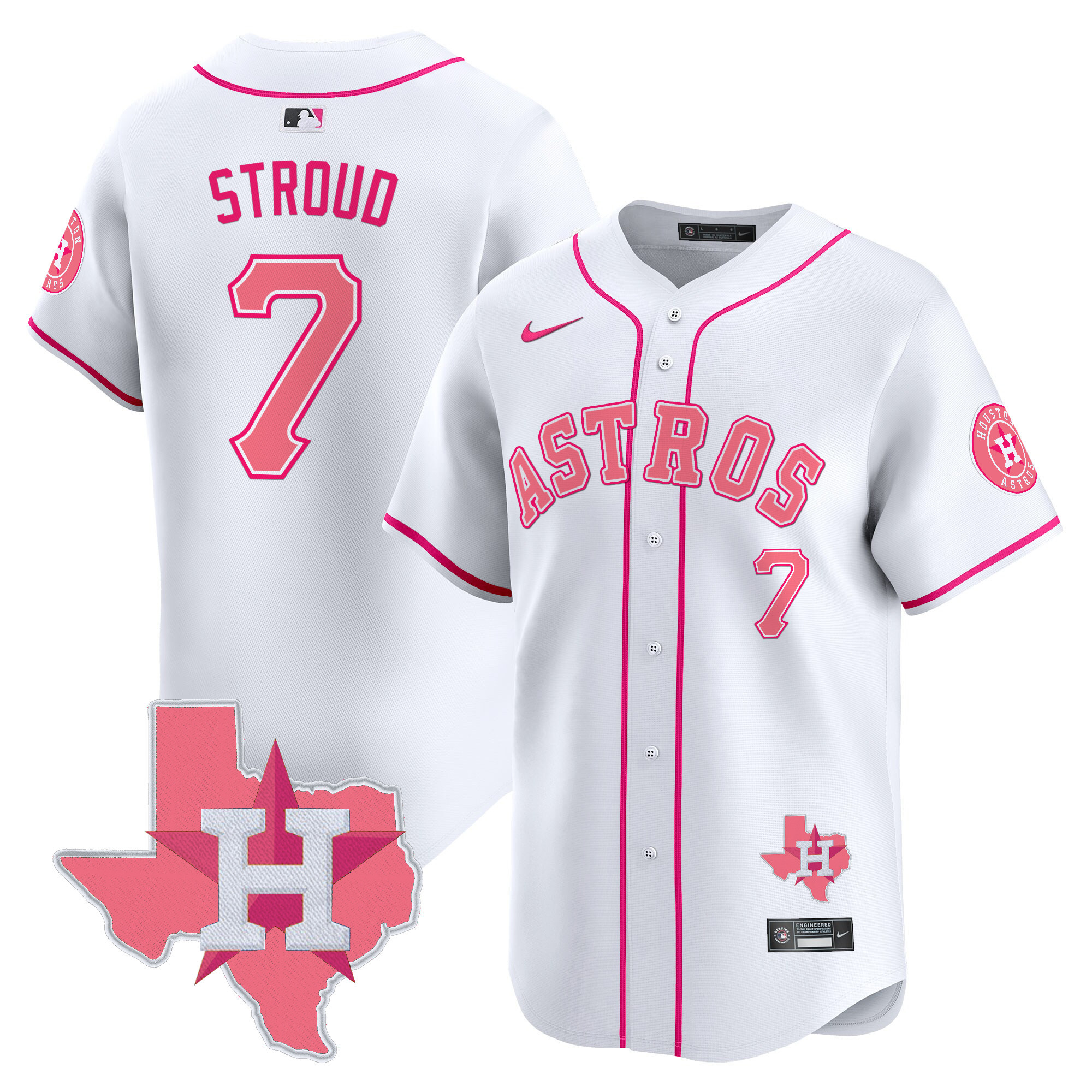 CJ StroudUnisex Houston Astros Bubblegum Pink Vapor Premier Limited White Jersey V2 - All Stitched
