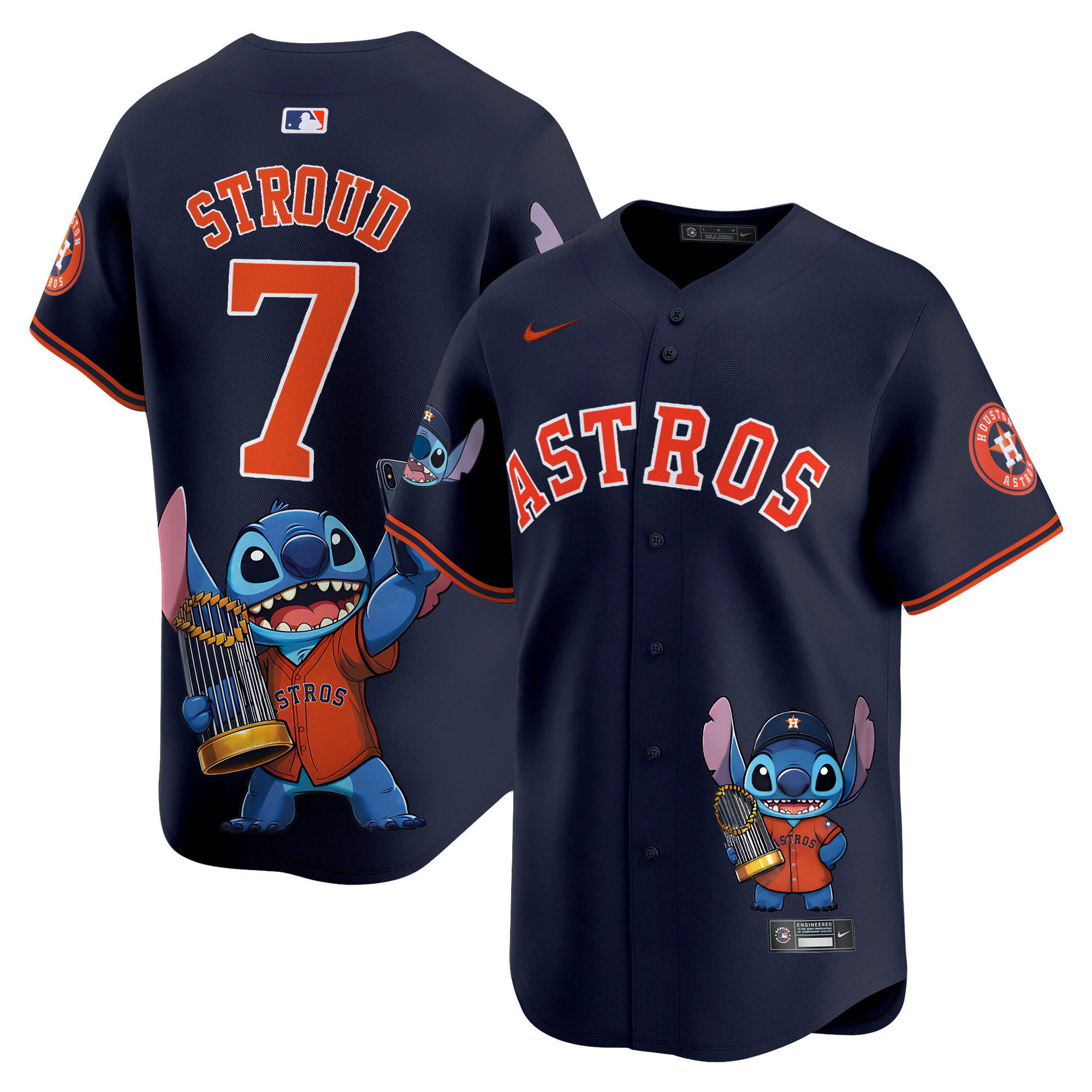 CJ StroudUnisex Houston Astros Lilo And Stitch Vapor Premier Limited Navy Jersey - Printed