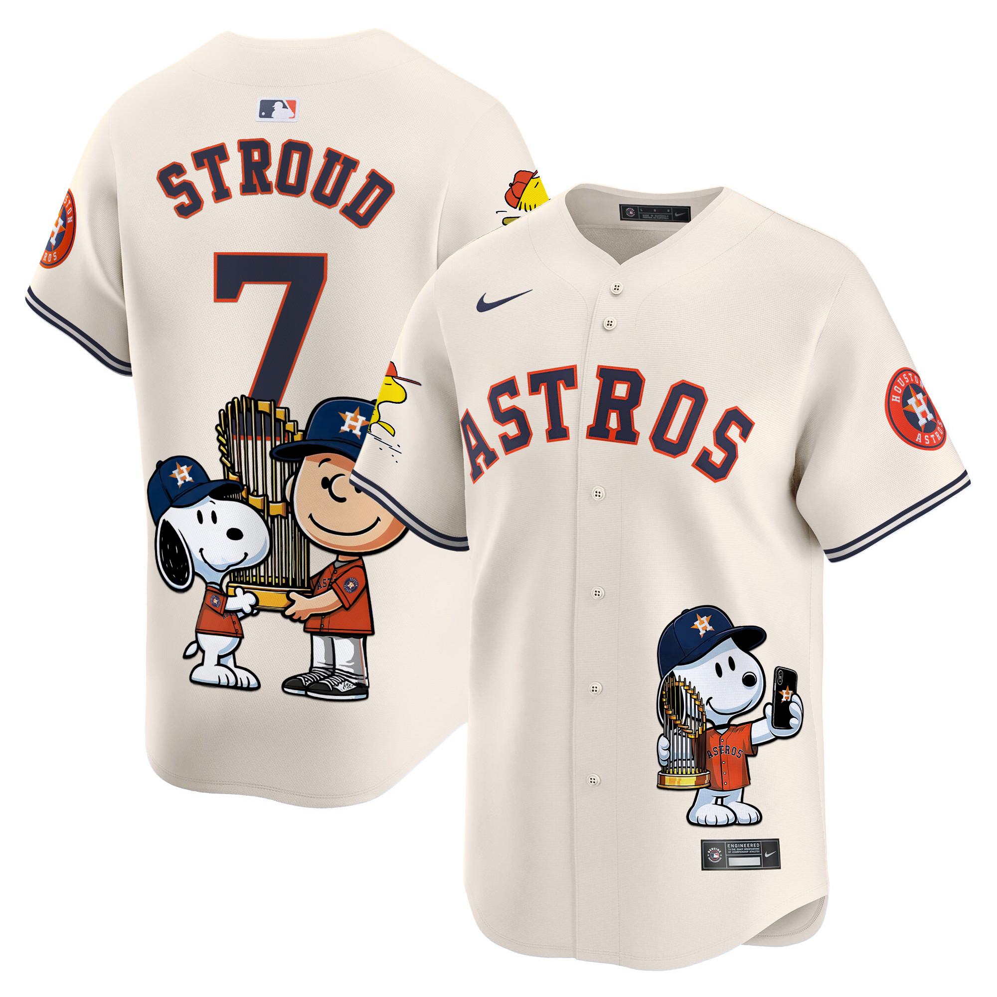 CJ StroudUnisex Houston Astros Peanut Snoopy Vapor Premier Limited Cream Jersey - Printed