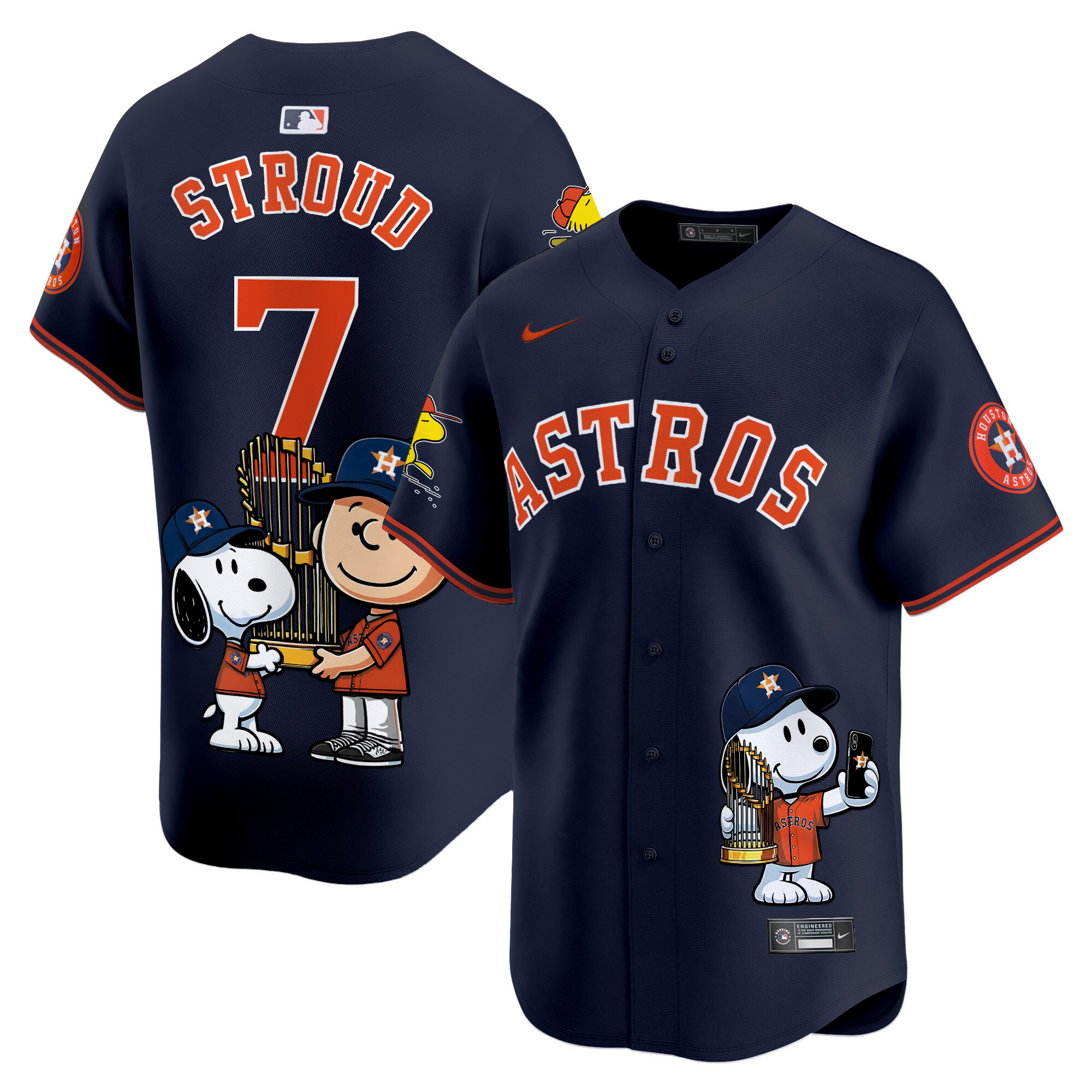 CJ StroudUnisex Houston Astros Peanut Snoopy Vapor Premier Limited Navy Jersey - Printed